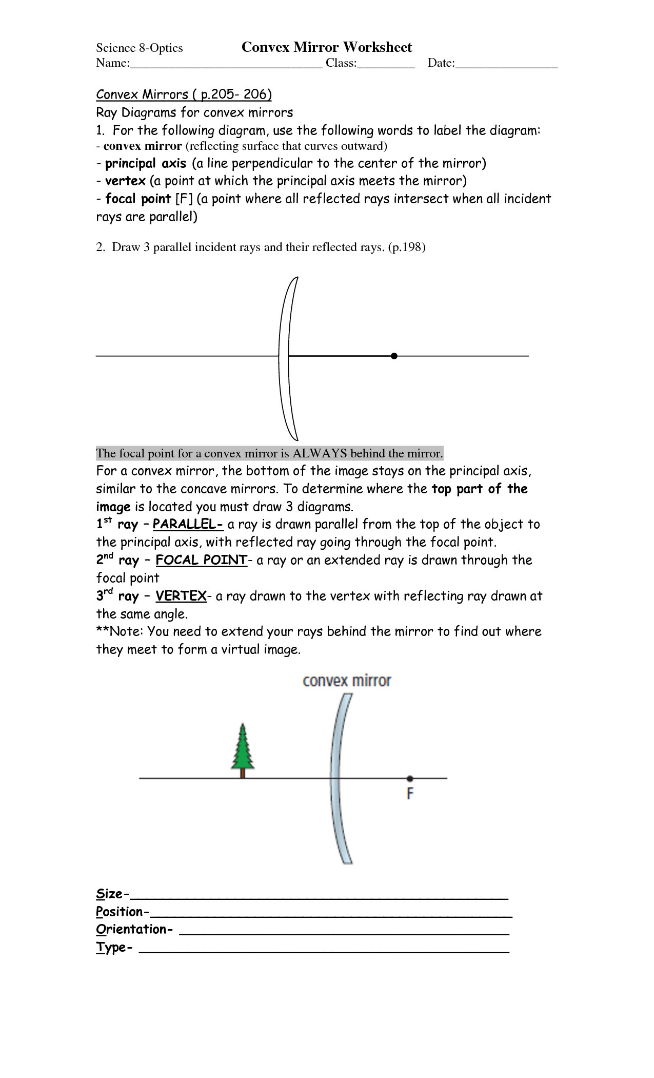 Mirror Ray Diagram Worksheet Answers