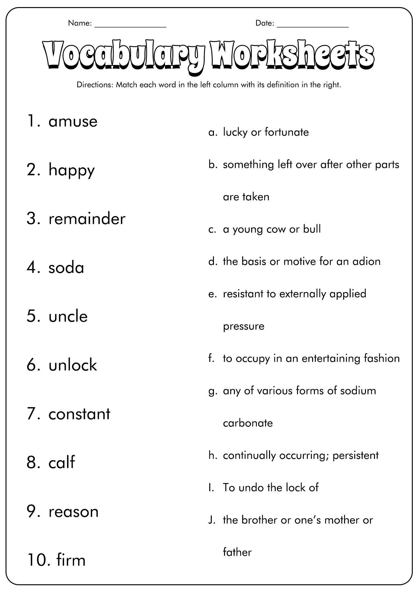 14 Best Images Of Vocabulary Matching Worksheet Template Matching Vocabulary Template Charlie 