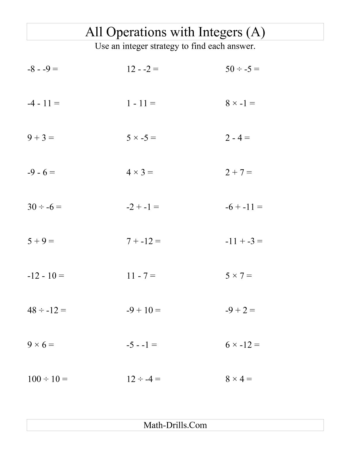 15 Best Images Of Adding Subtracting Integers Worksheet PDF Subtracting Integers Worksheet