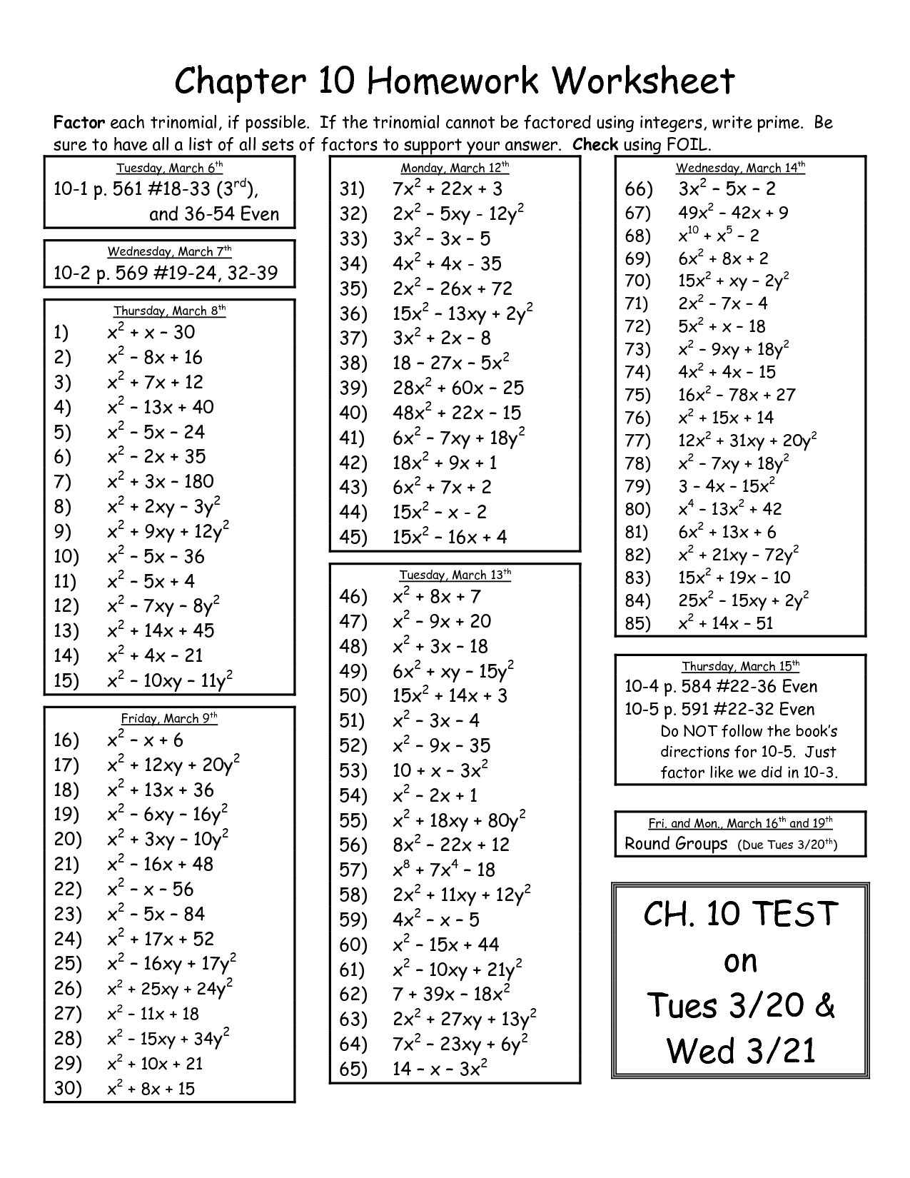 13 Best Images Of Printable Factoring Trinomials Worksheet Factoring Polynomials Worksheet 