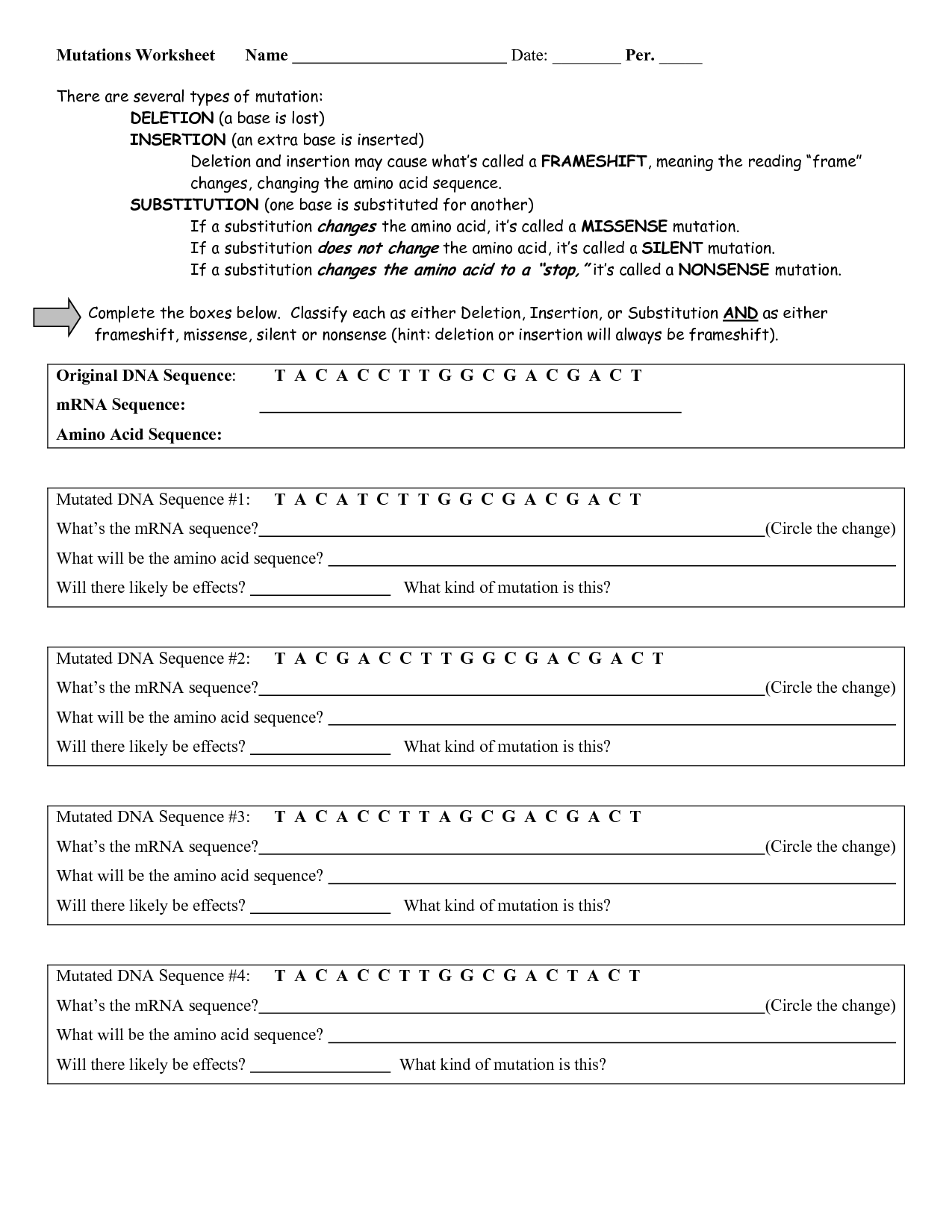 17 Best Images Of DNA Mutations Practice Worksheet Page 2 DNA Mutations Worksheet Answer Key 