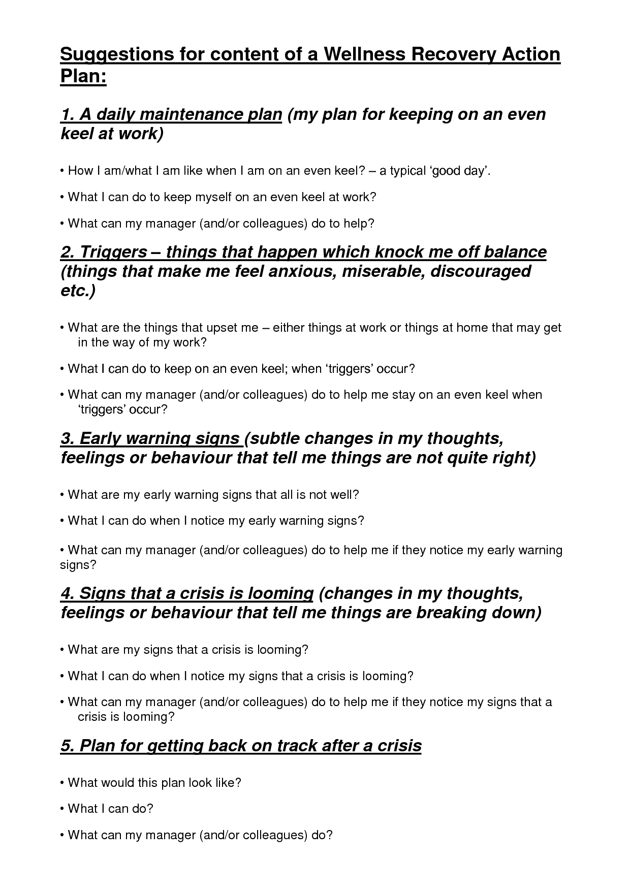 9 Best Images Of Wellness Recovery Action Plan Worksheets Wrap 