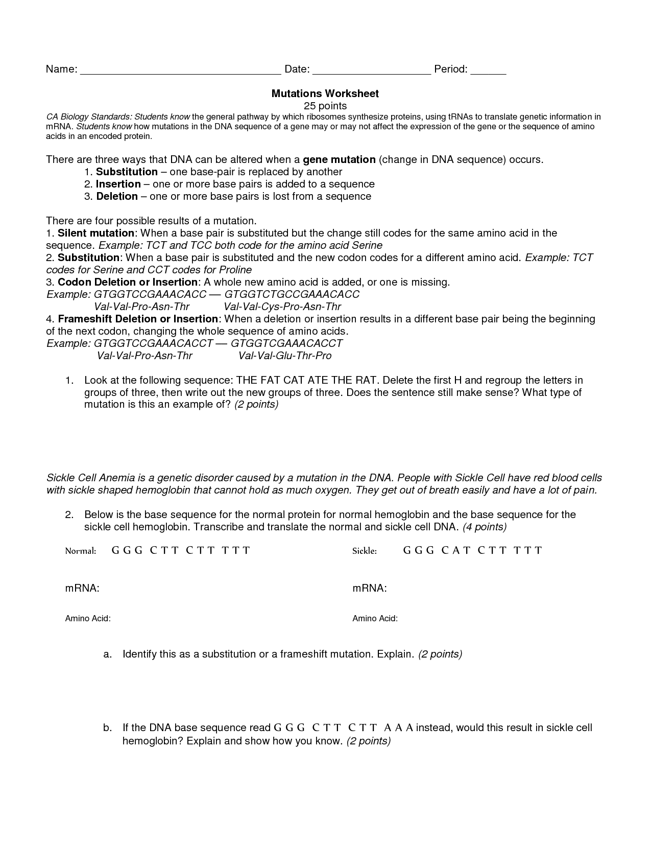 15 Best Images Of Mutation Worksheet Biology Genetic Mutation Worksheet Answer Key DNA 