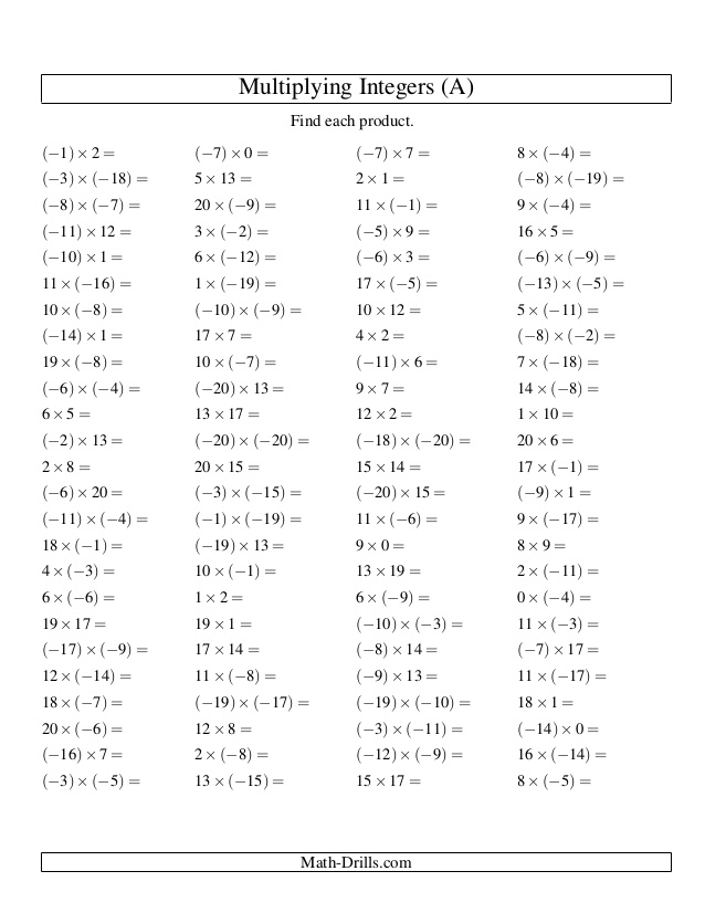 12 Best Images Of Multiplication Of Negative Numbers Worksheet Negative Numbers Worksheets