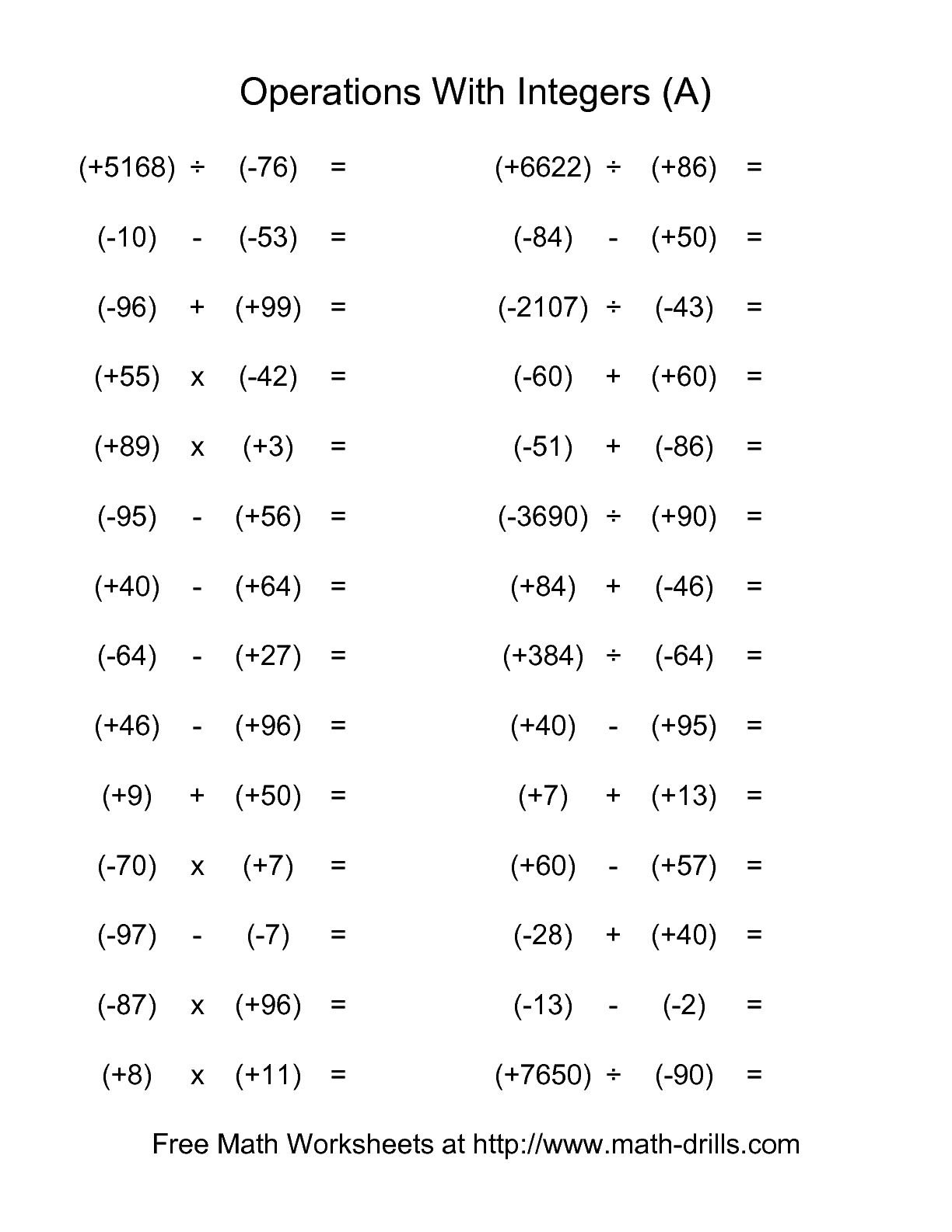 12 Best Images Of Multiplication Of Negative Numbers Worksheet Negative Numbers Worksheets 