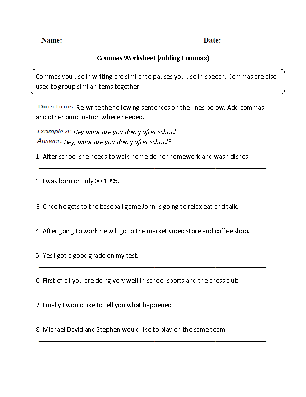 9 Best Images Of 5th Grade Comma Worksheets Comma Worksheets Using 