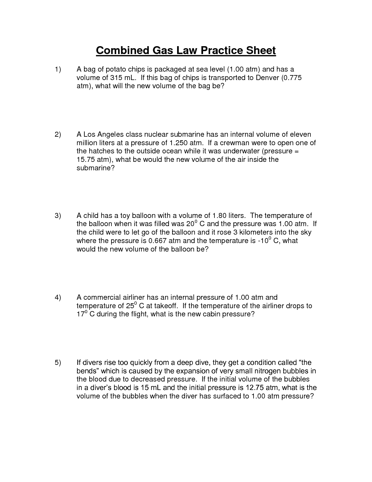 Combined Gas Law Worksheet Answers Printable Word Searches