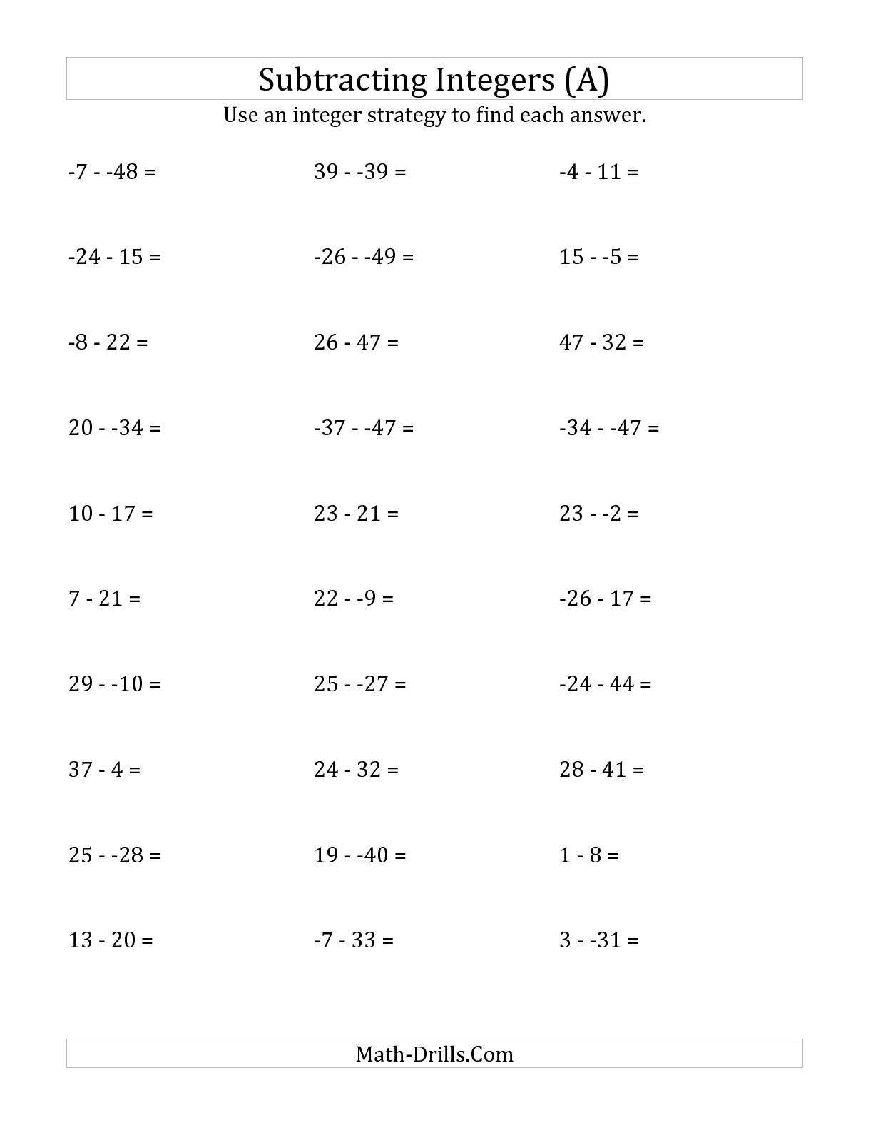 15 Best Images Of Adding Integers Worksheets 7th Grade With Answer Key Adding Subtracting