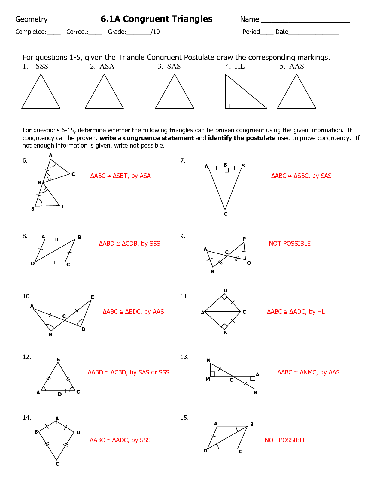 Congruent Triangles Worksheet With Answers Geometry Worksheets For Practice And Studyproving 