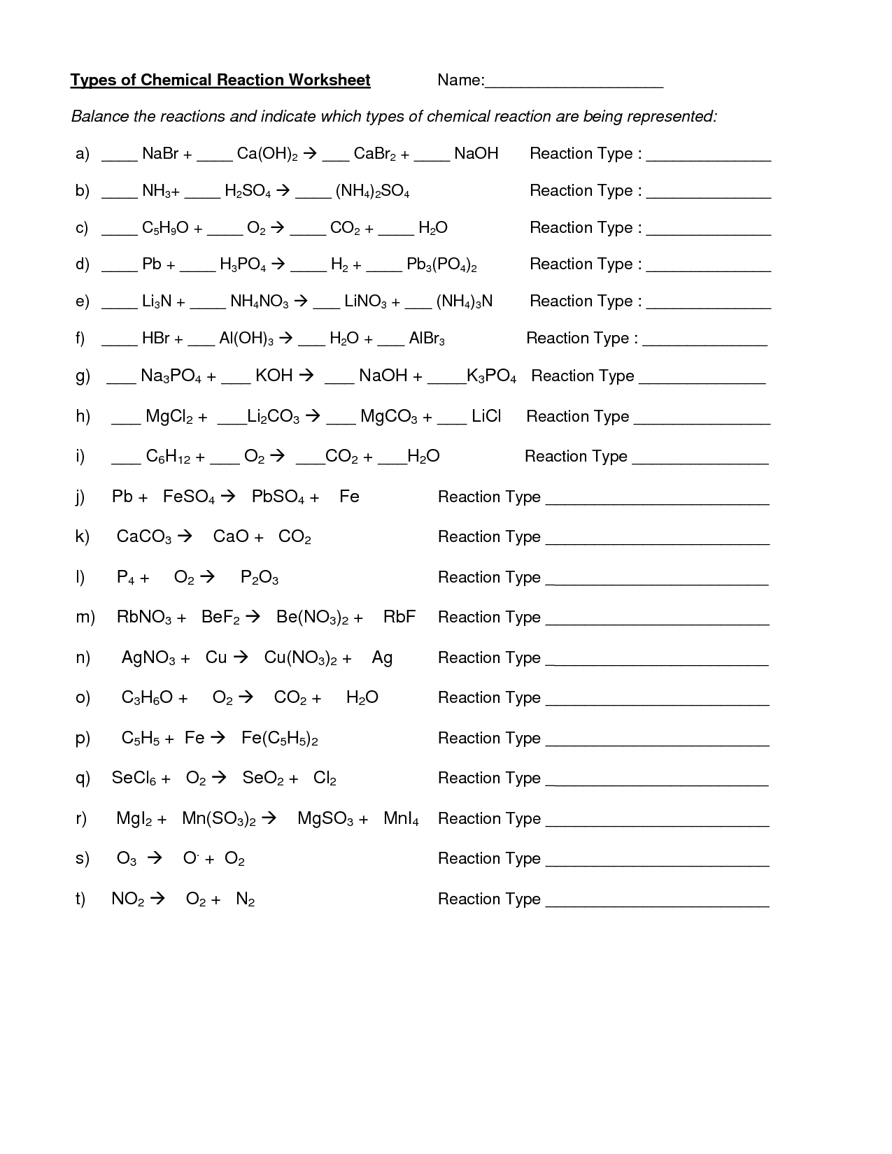 15 Best Images Of Chemical Reactions Worksheet With Answers Types 