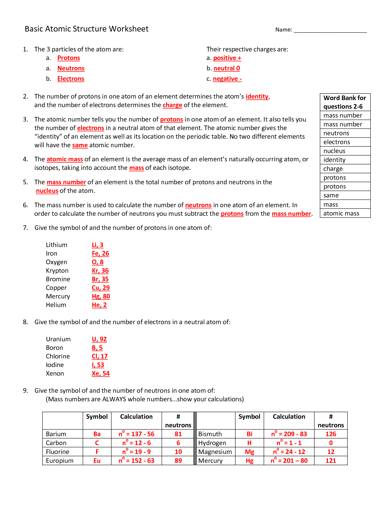 11 Best Images Of Atom Worksheets With Answer Keys Atoms Ions And Isotopes Worksheet Answer