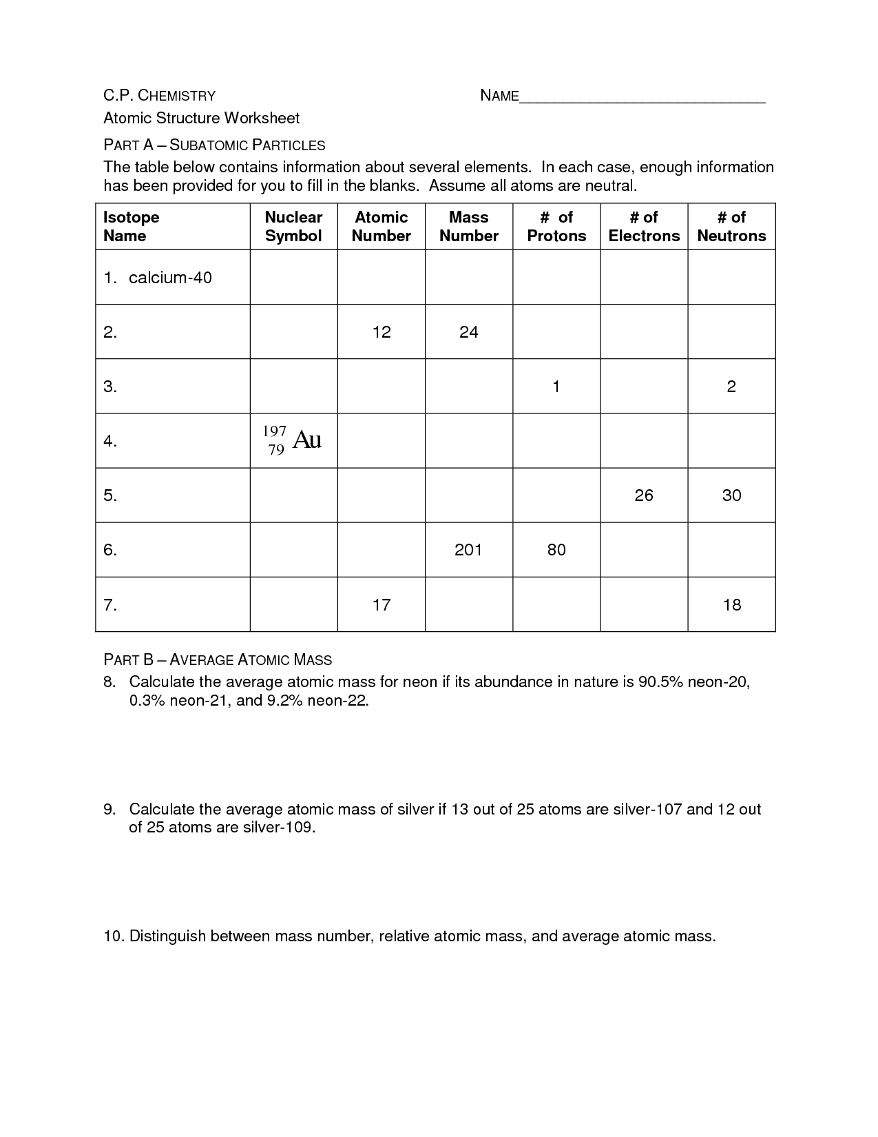 11 Best Images Of Atom Worksheets With Answer Keys Atoms Ions And Isotopes Worksheet Answer 