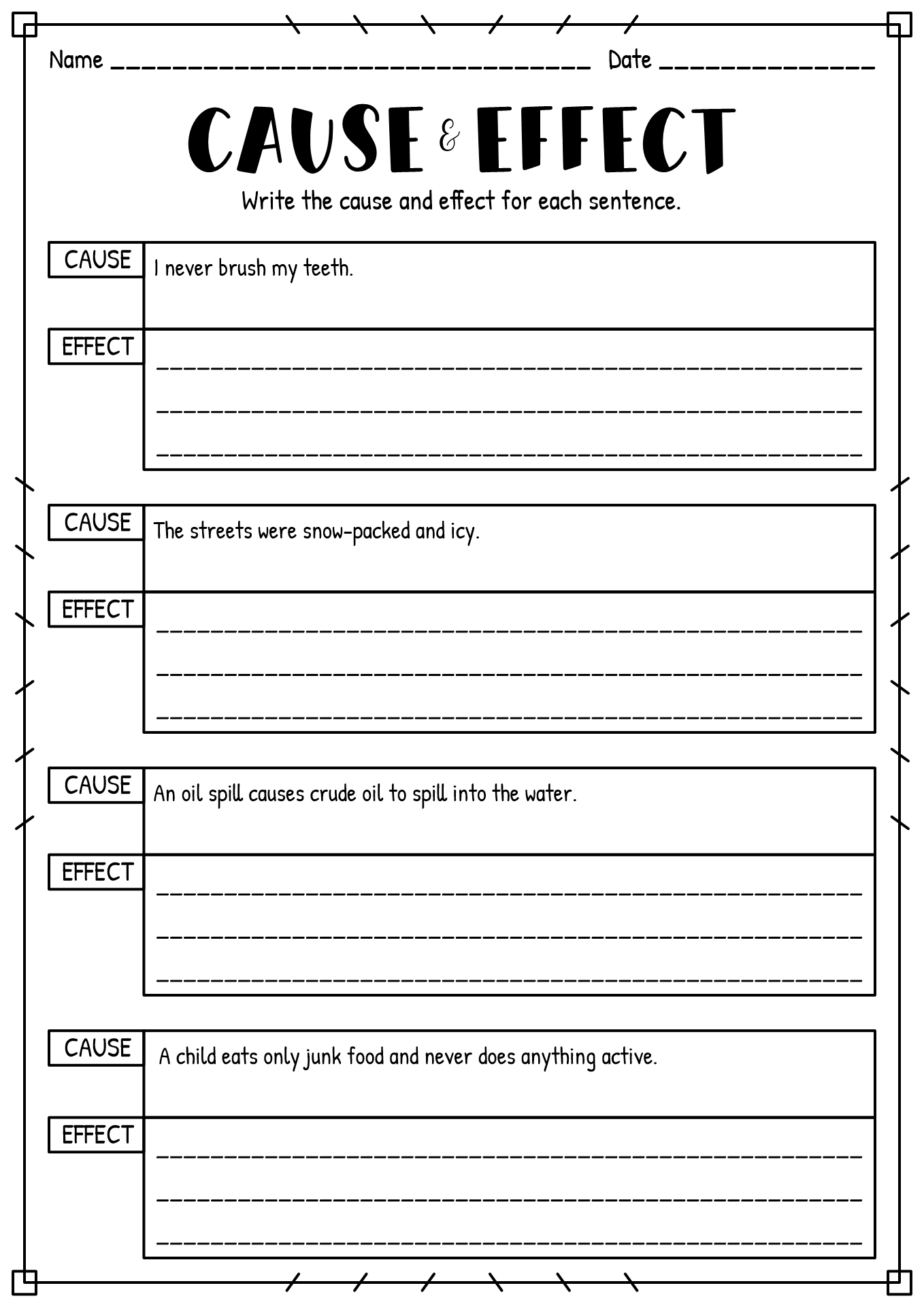 Cause And Effect Worksheet For 3rd Grade