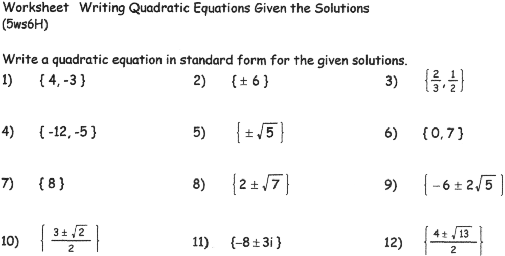 12 Best Images of Solving Quadratic Equations Worksheet PDF - Solving