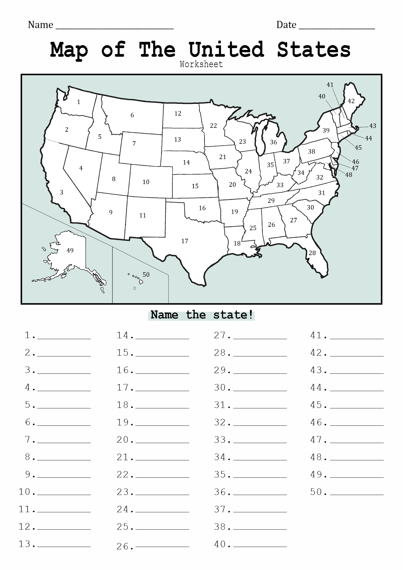 Printable Worksheets For States And Capitals