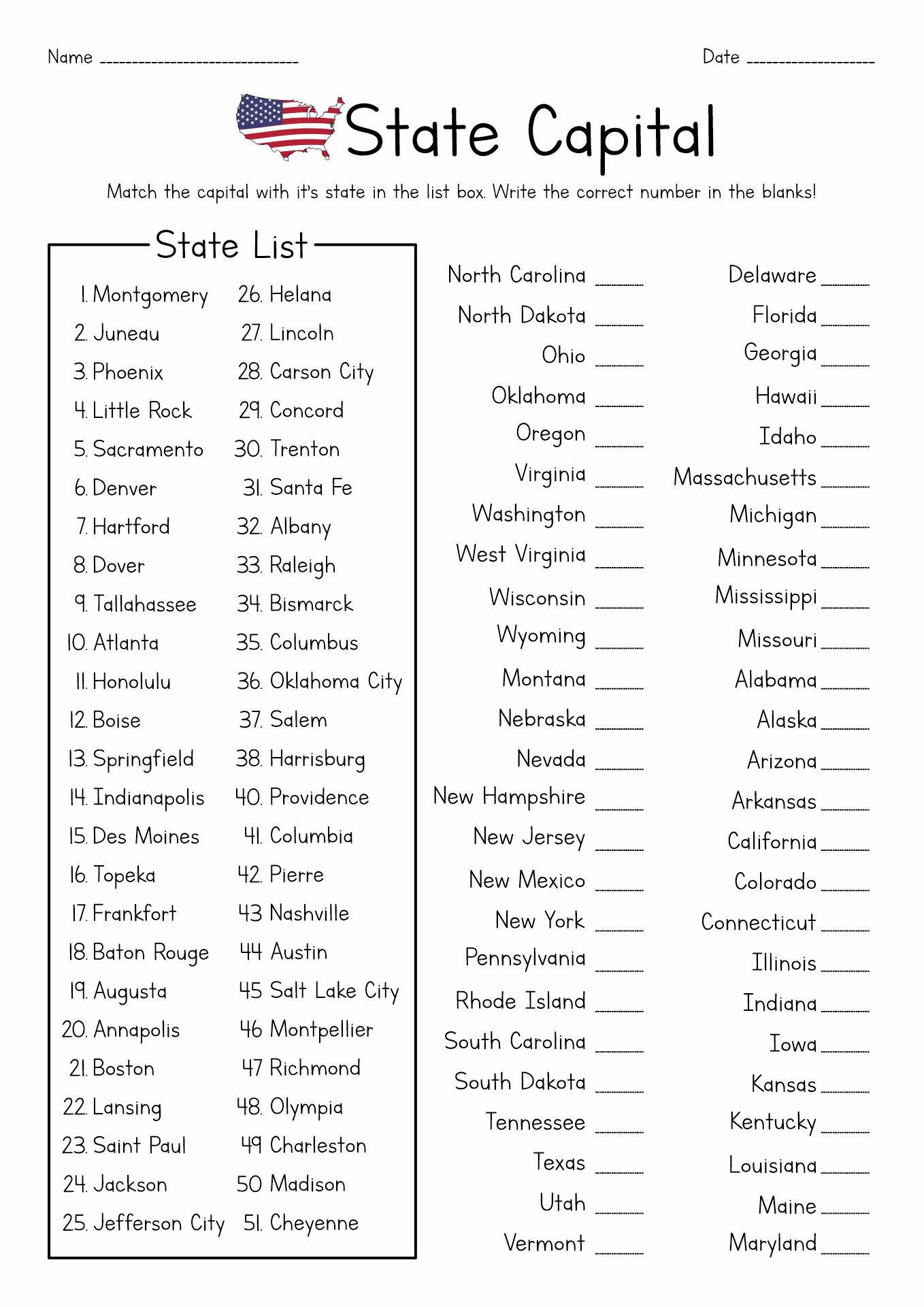 list-of-state-capitals-printable