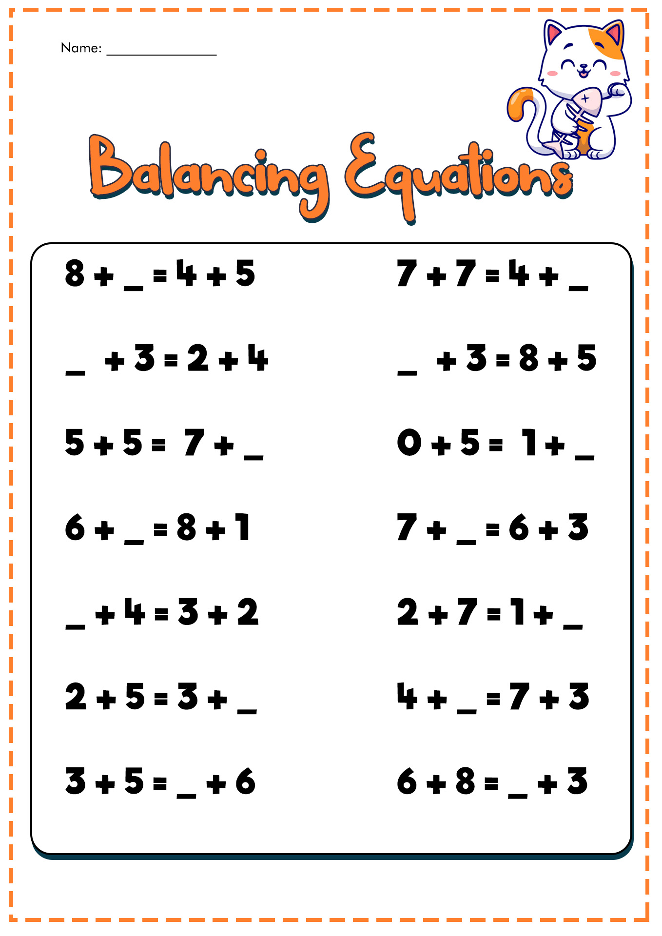 First Grade Balancing Addition Equations Math Worksheet Twisty Noodle First Grade Popular Free