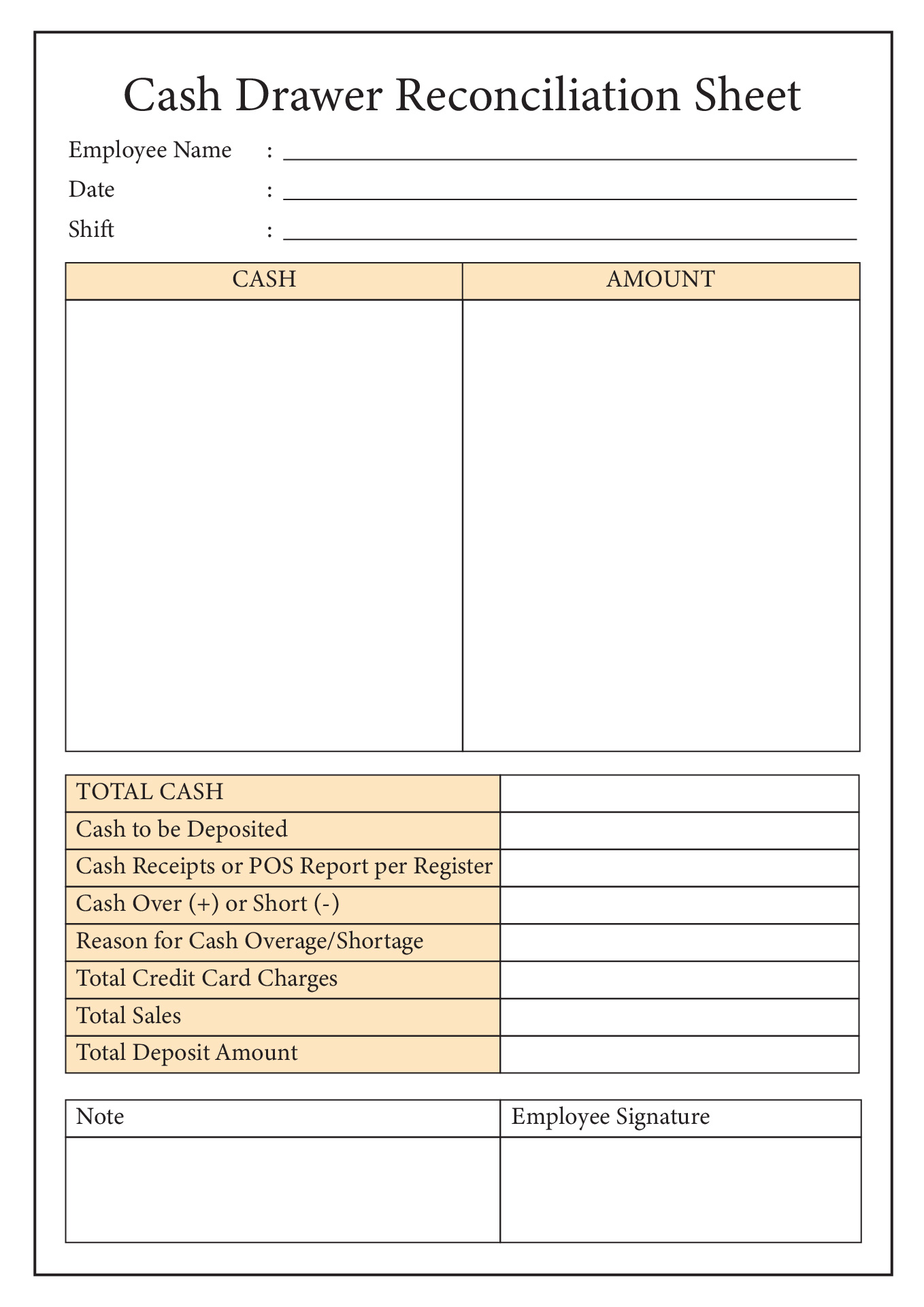 Daily Cash Reconciliation Worksheet Cash Drawer Count Sheet Excel