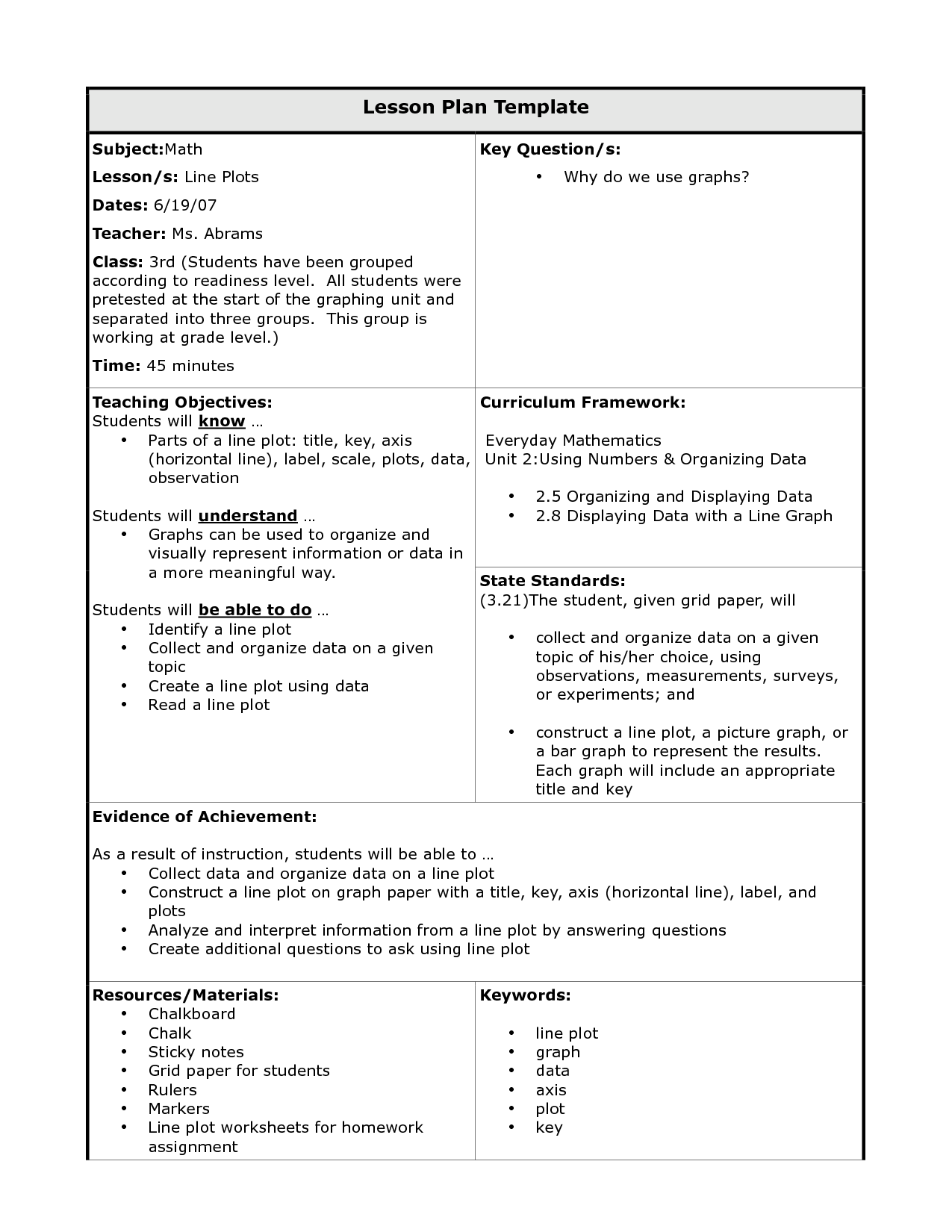 Free Printable Math Lesson Plan Template Printable Templates