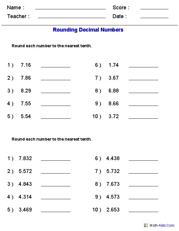 9 Best Images Of Comparing Whole Numbers Worksheet 4th Grade Rounding Decimals Worksheet 4th