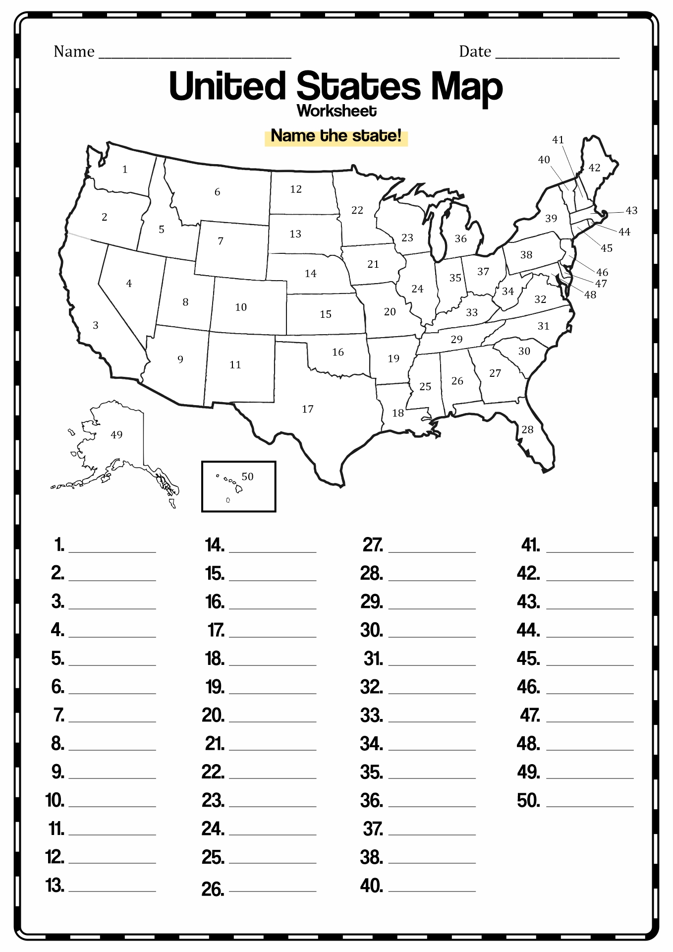 Printable United States Fill In Worksheets