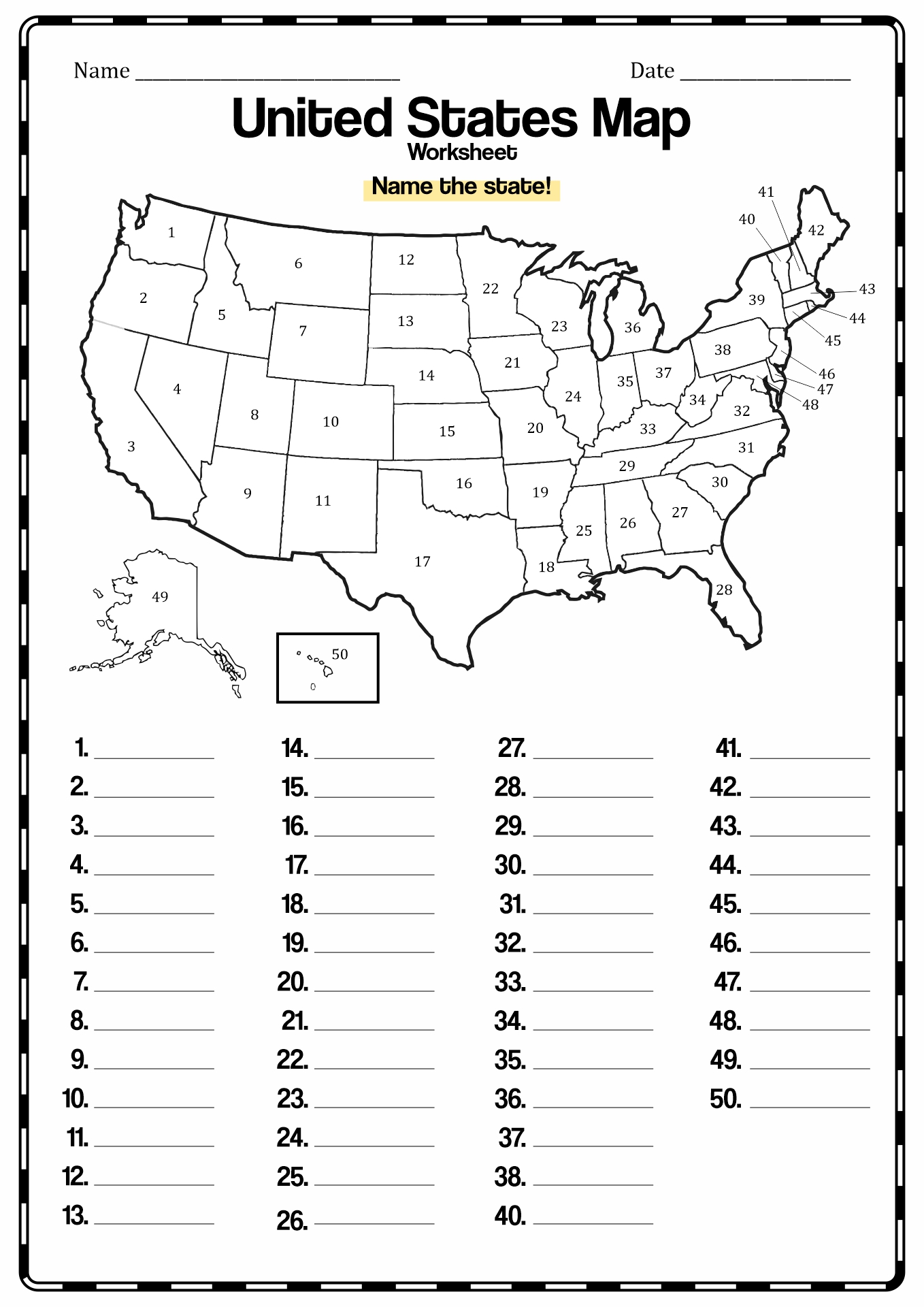 13 Best Images Of Fifty States Worksheets Blank Printable United 