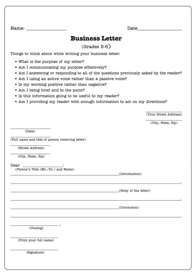 Letter Writing Template 2nd Grade