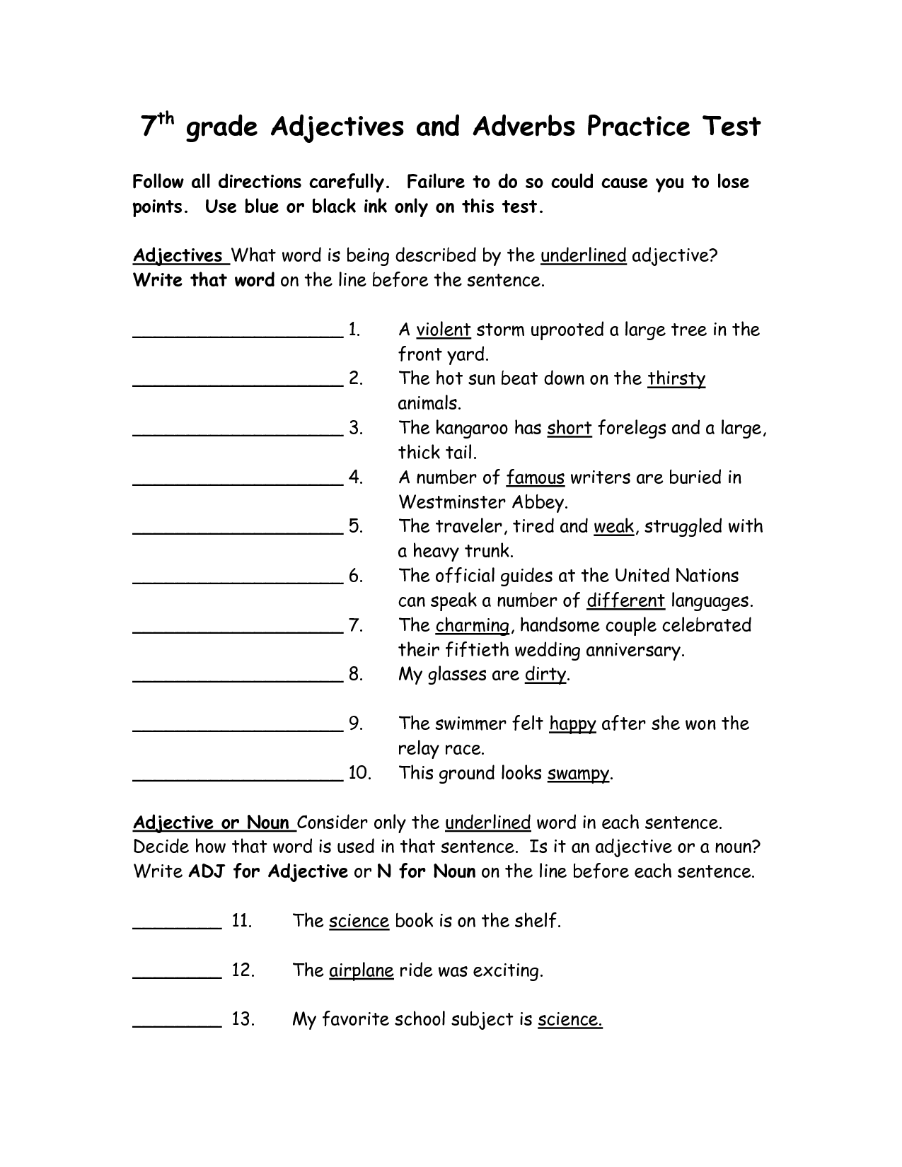 Grade 7 Worksheets English