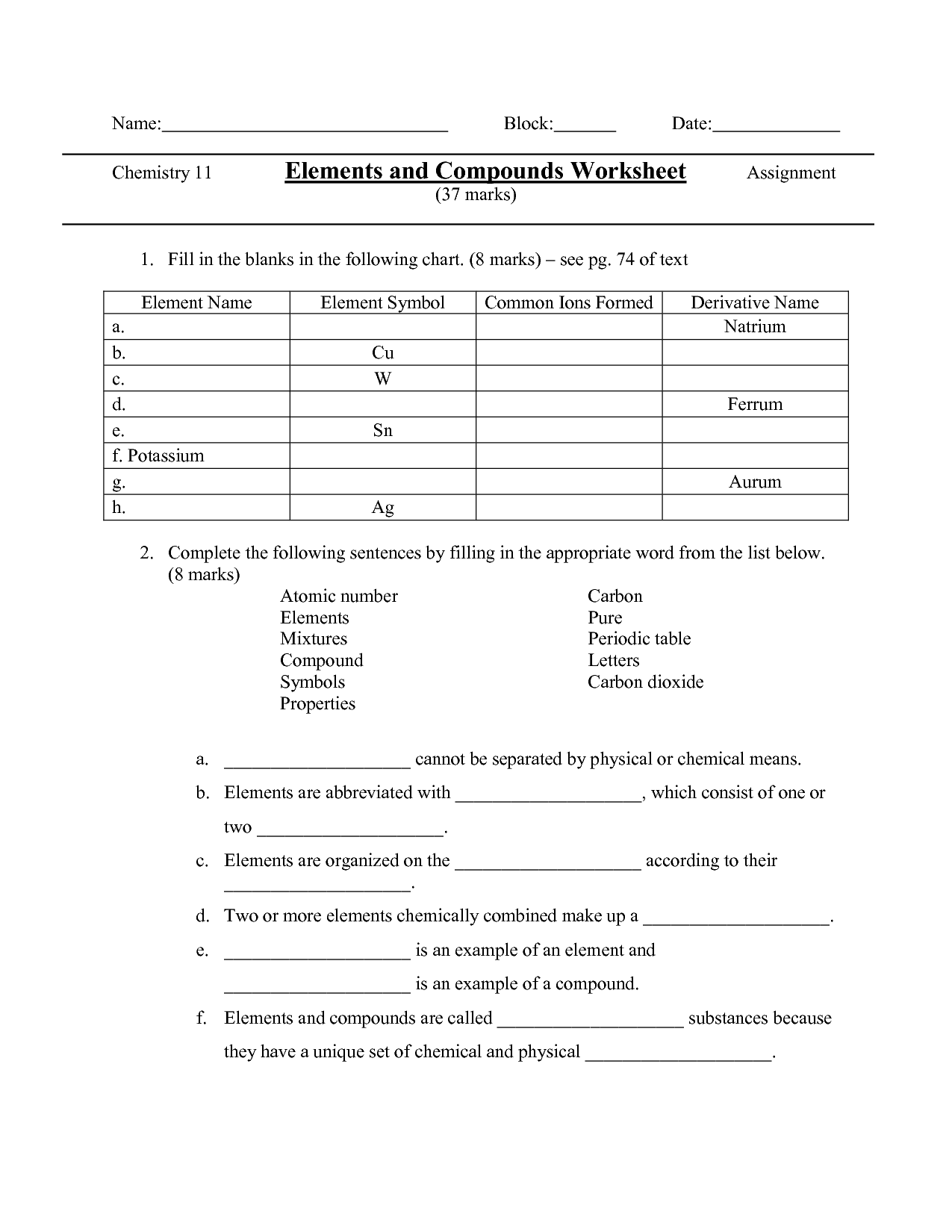 9 Best Images Of Chemistry Elements And Symbols Worksheets Chemical Elements And Their Symbols 