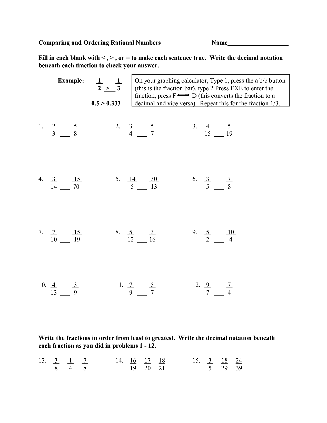 13 Best Images Of Comparing Equations Worksheets Comparing Decimals Worksheet 4th Grade 6th