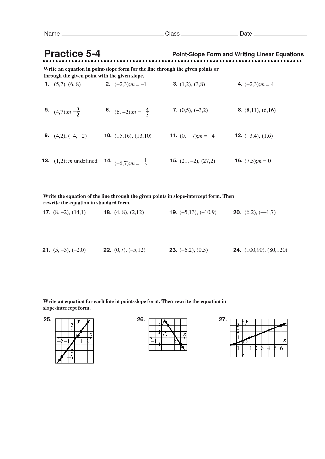 13 Best Images Of Linear Equation Practice Worksheets Linear Equations Slope Intercept 