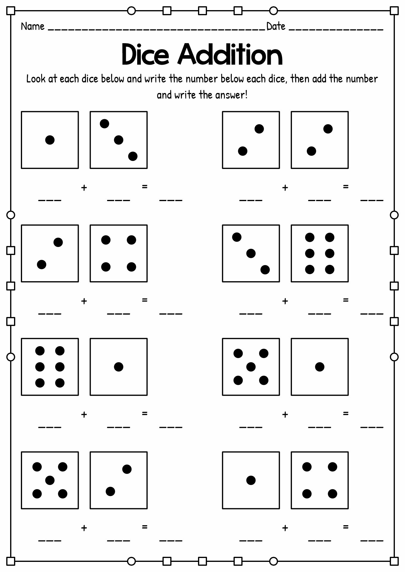 12 Best Images Of Dice Math Worksheets Dice Addition Worksheets Addition And Subtraction Dice