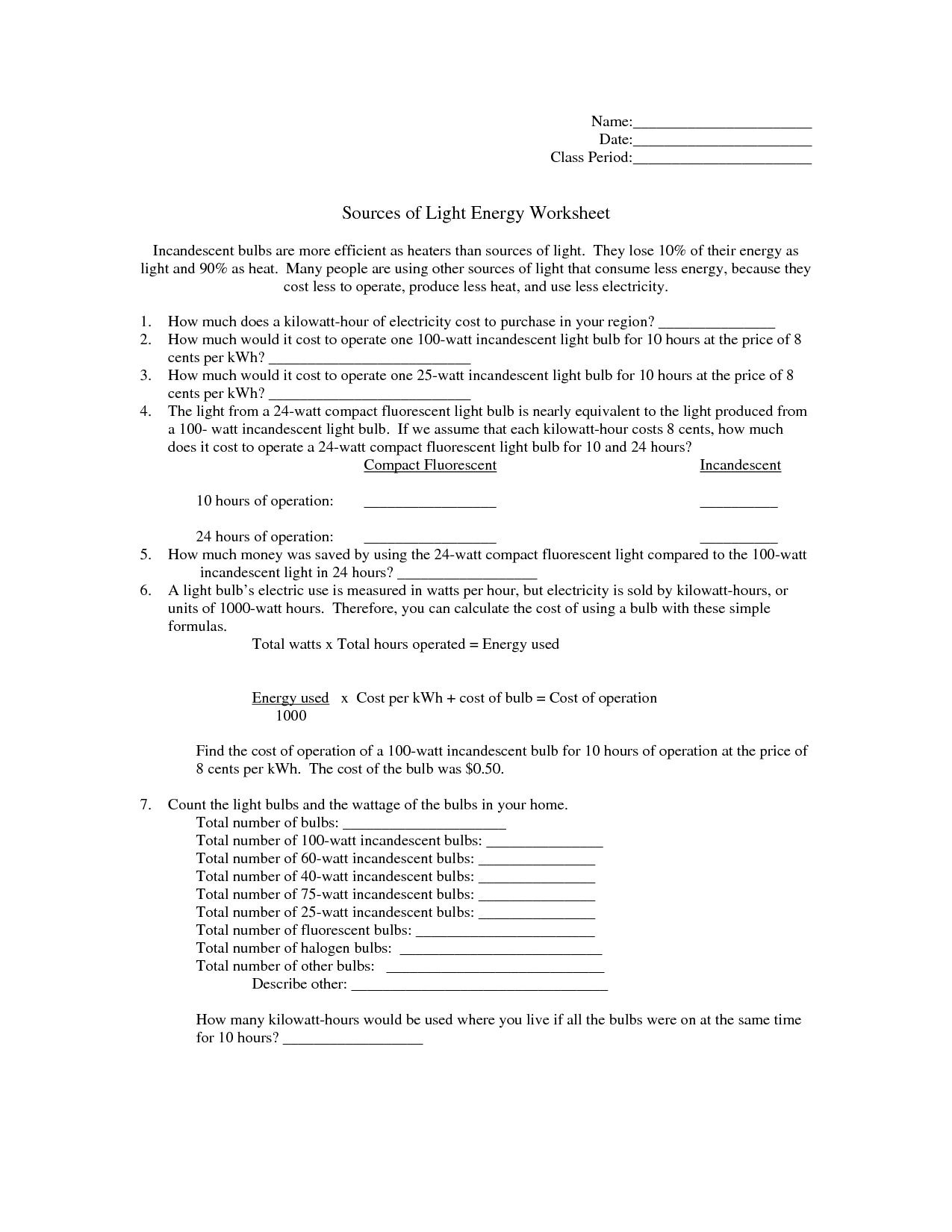 18 Best Images Of Light Worksheets With Answers Bill Nye Light And Color Worksheet Answers 