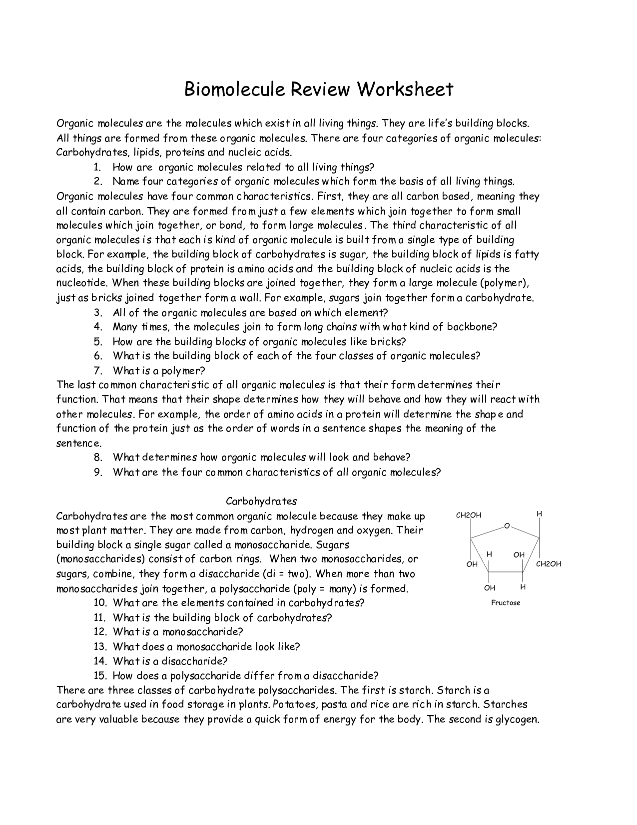 14 Best Images Of Biological Molecules Worksheet Answers Organic Molecules Worksheet Review 