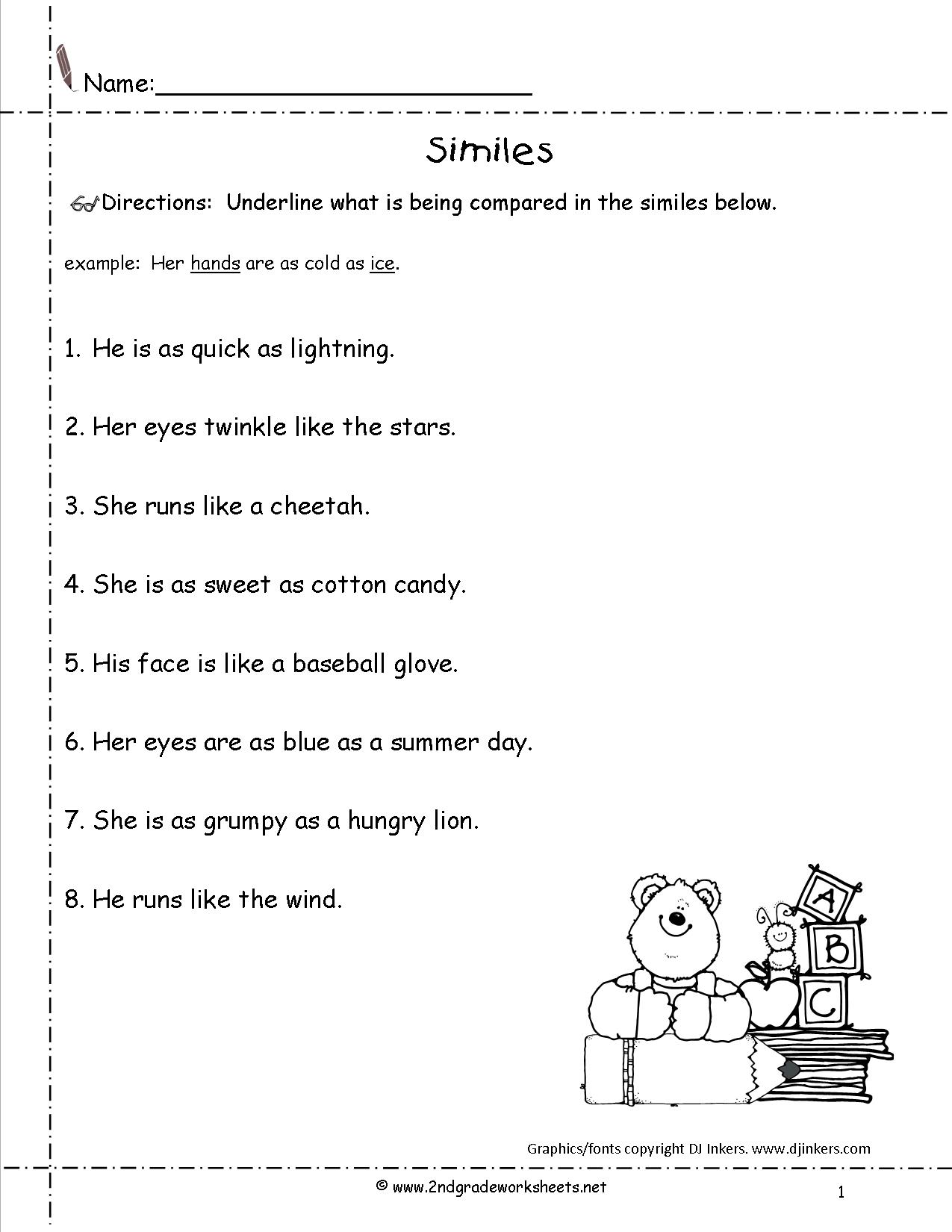 13 Best Images Of Simile Worksheets For Teachers Second Grade Simile Worksheets Simile