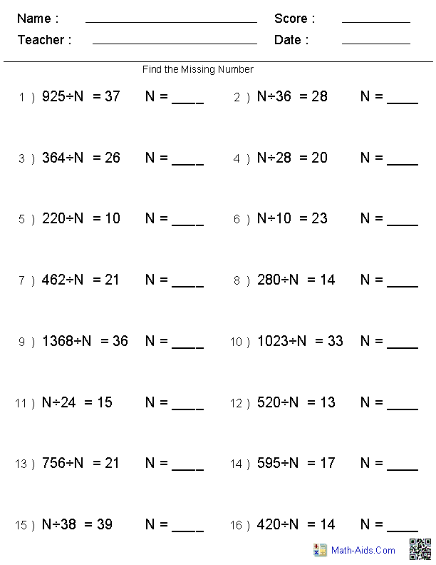 7 Best Images Of Fractions As Division With Whole Numbers Worksheets Missing Number Division