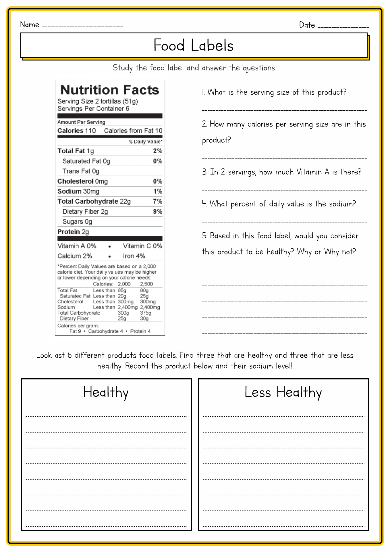 Food And Nutrition Worksheets