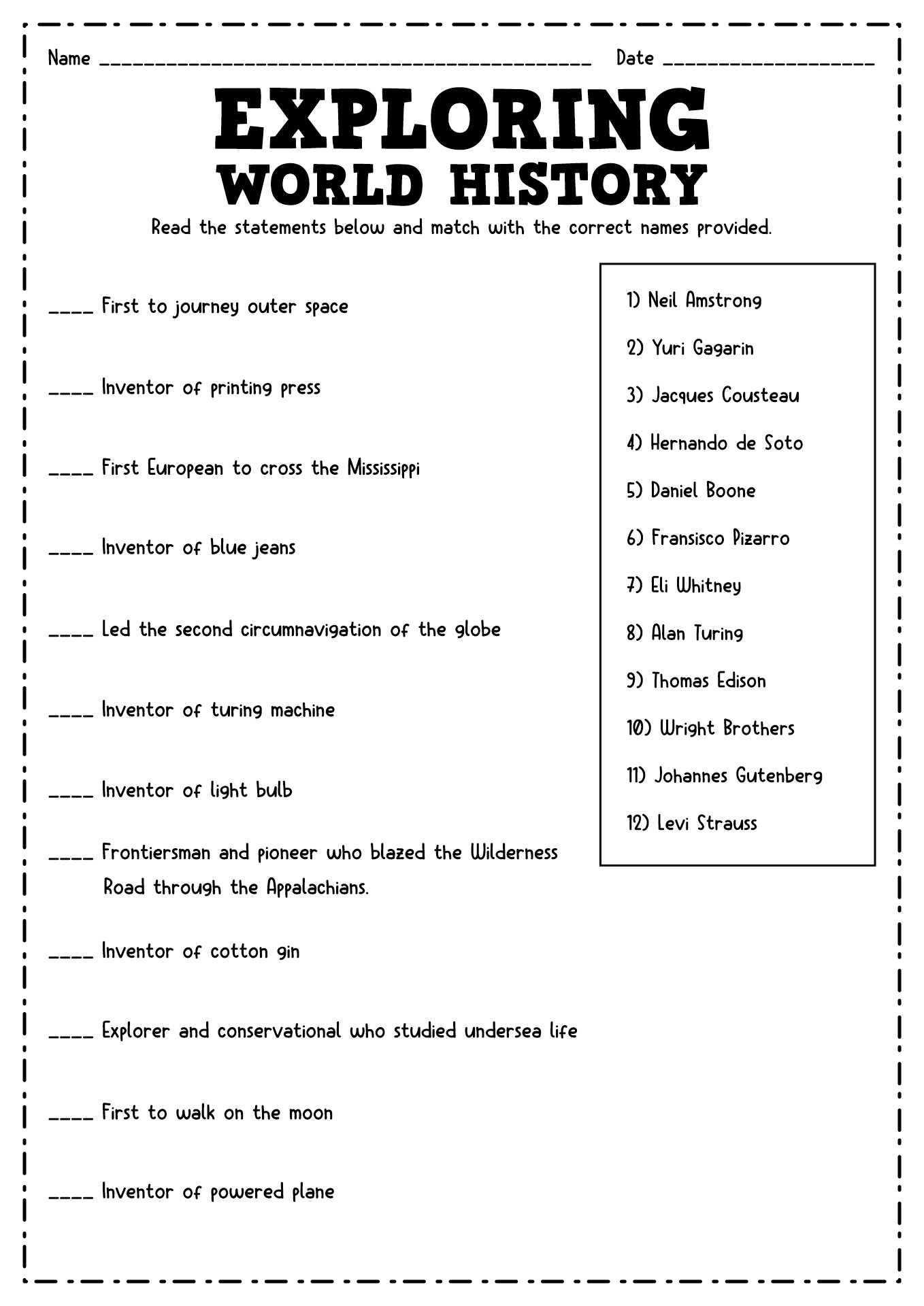 Free Printable History Worksheets For Highschool Students