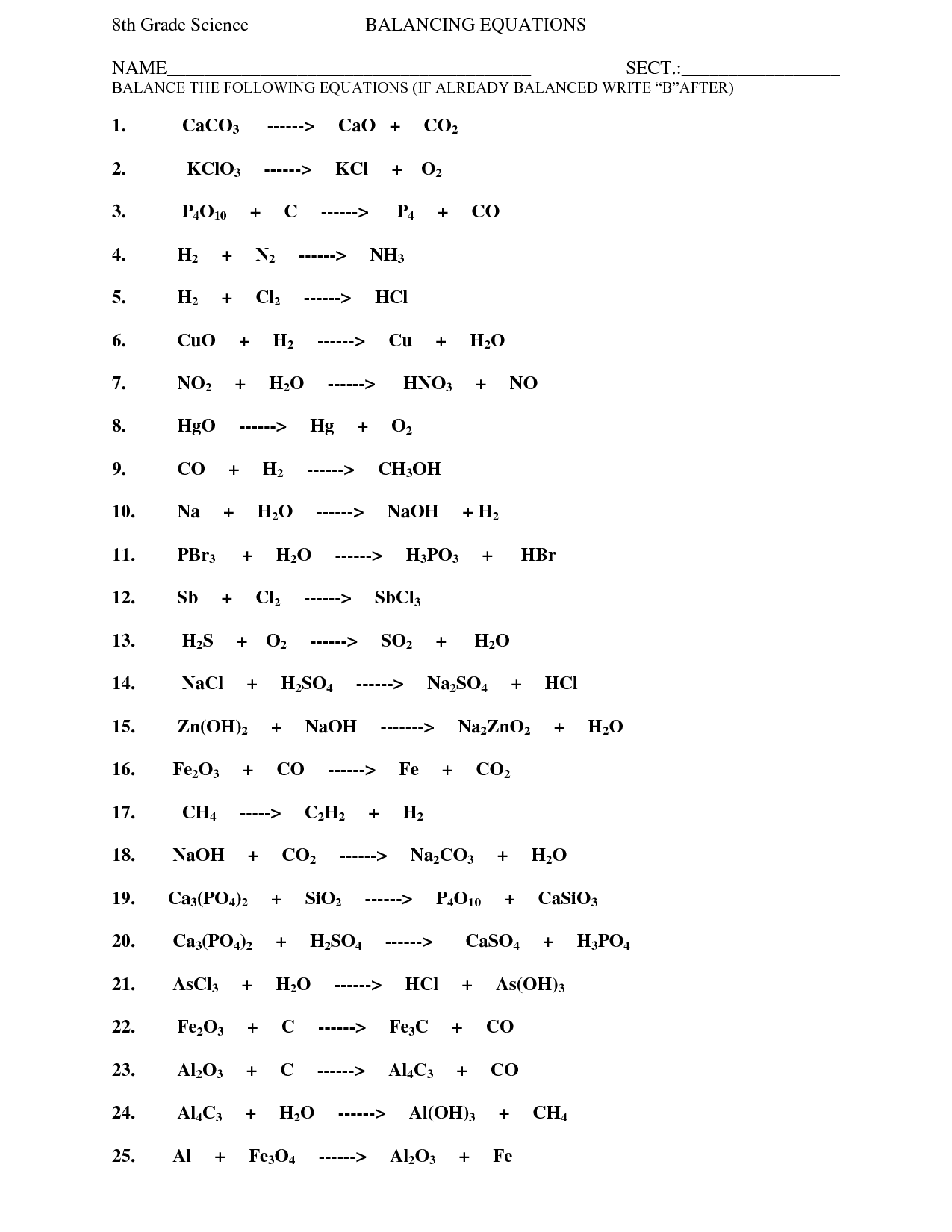 14 Best Images Of Balancing Chemical Equations Worksheet Answer Key 1 