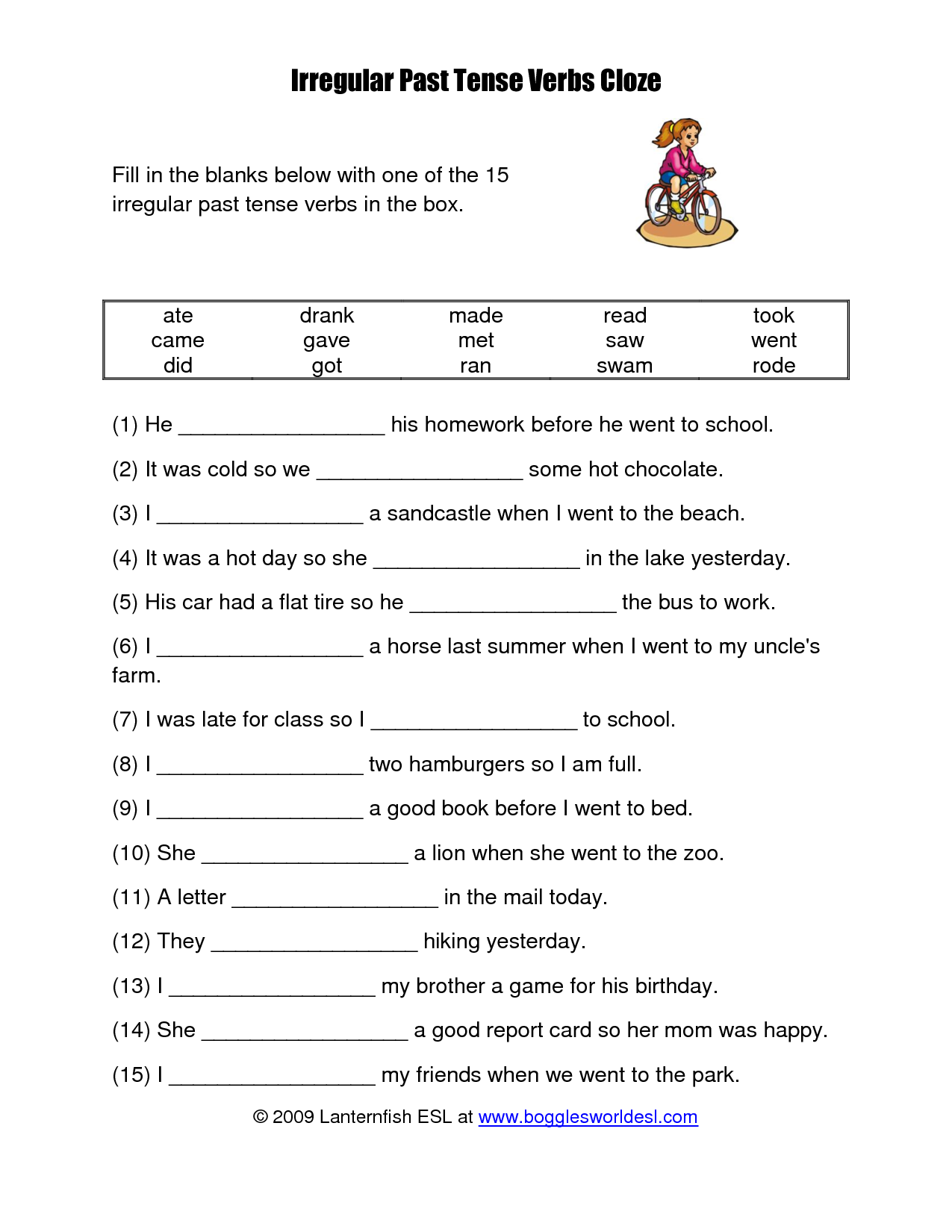 Irregular Verb Worksheet For Grade 1