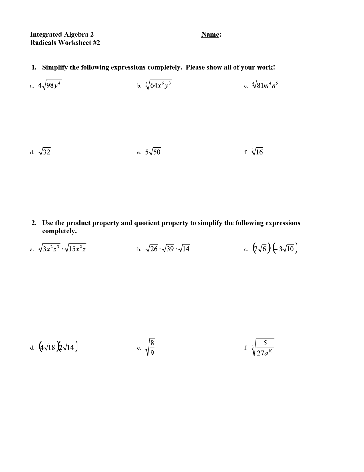 16 Best Images Of Simplify Algebra 2 Worksheet Answers Simplifying 