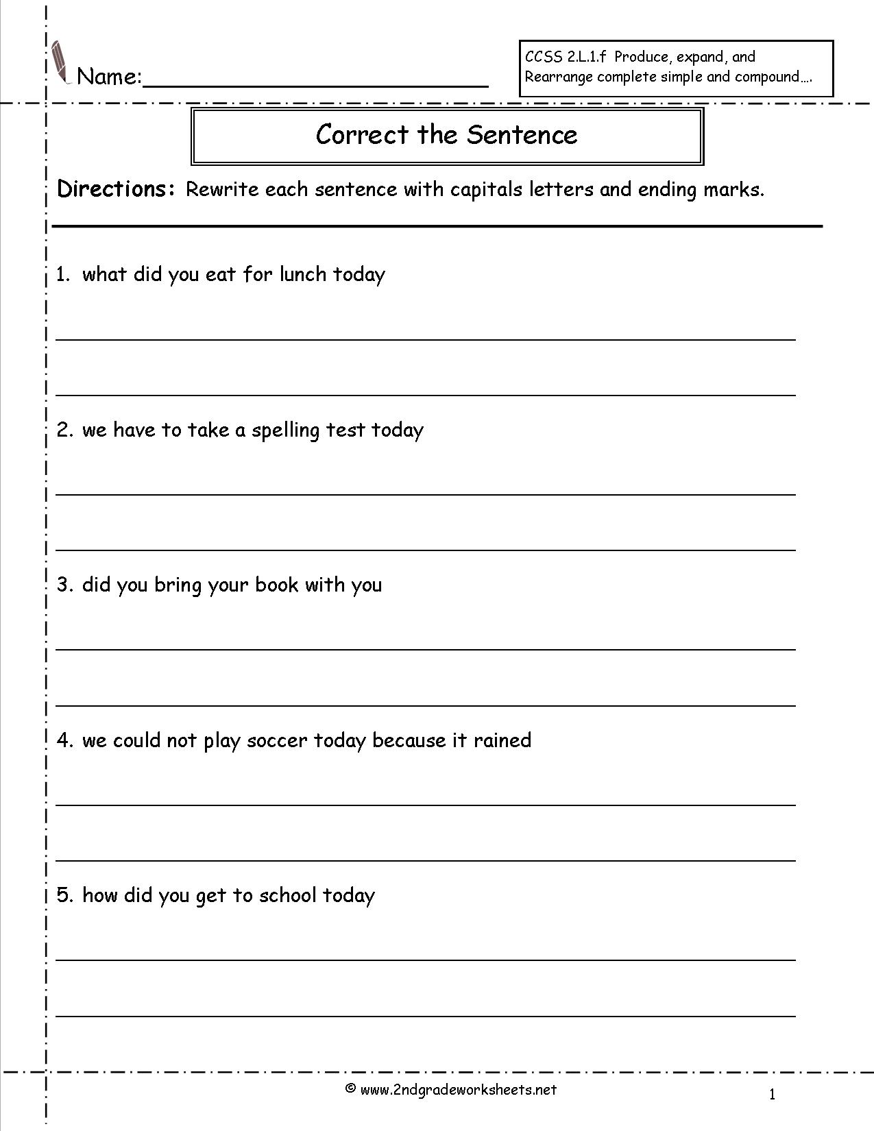 19 Best Images Of First Grade Sentence Worksheet 2nd Grade Complete 