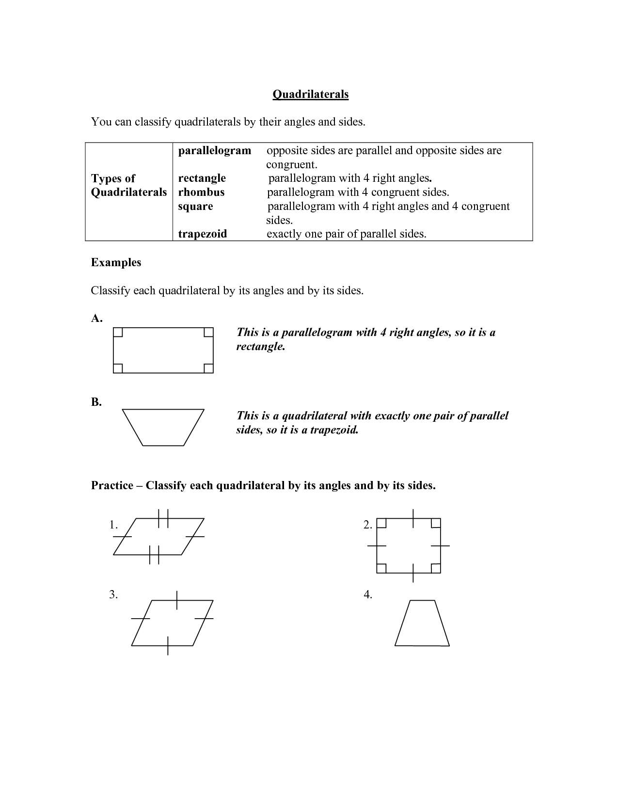 Classifying Quadrilaterals Worksheets Worksheeto