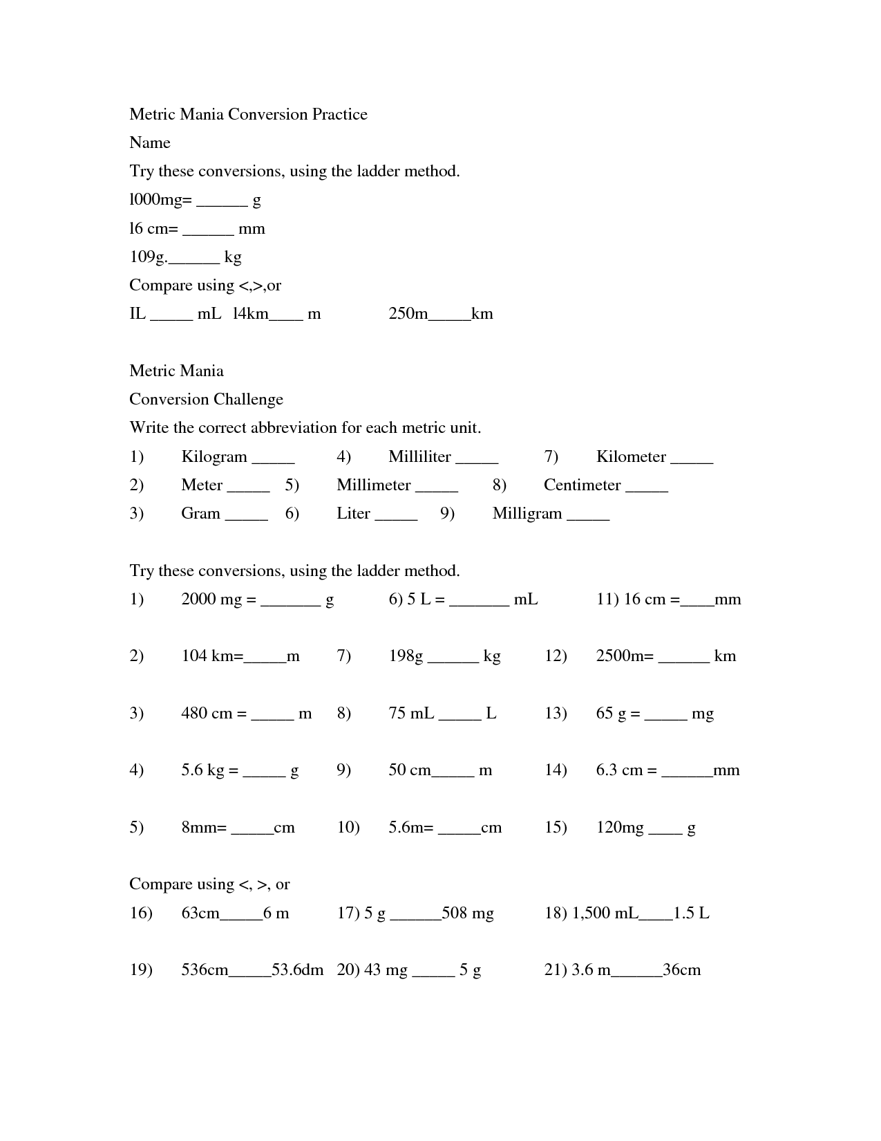 15 Best Images Of Metric Mania Worksheet Answer Key Metric System Conversion Worksheet Metric 