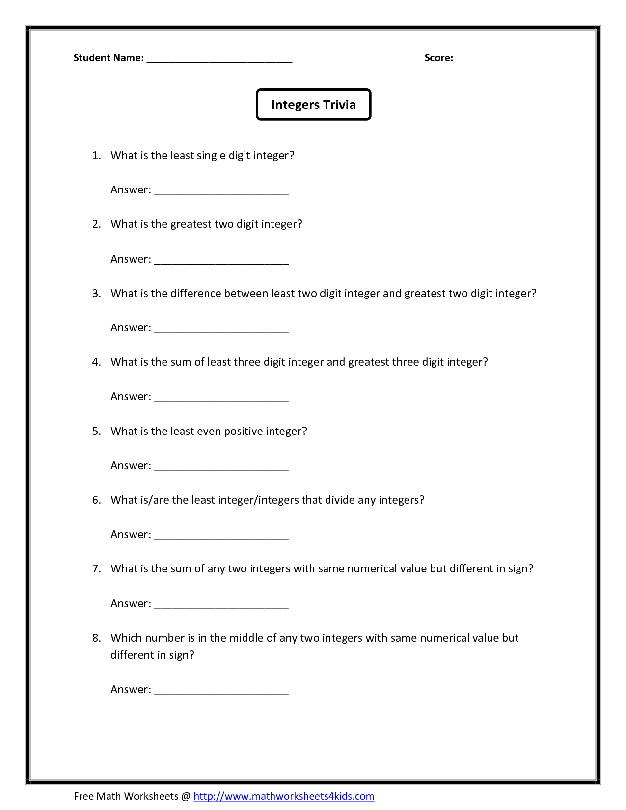 9 Best Images Of Integer Number Line Worksheet Integer Number Line Printable Writing And 