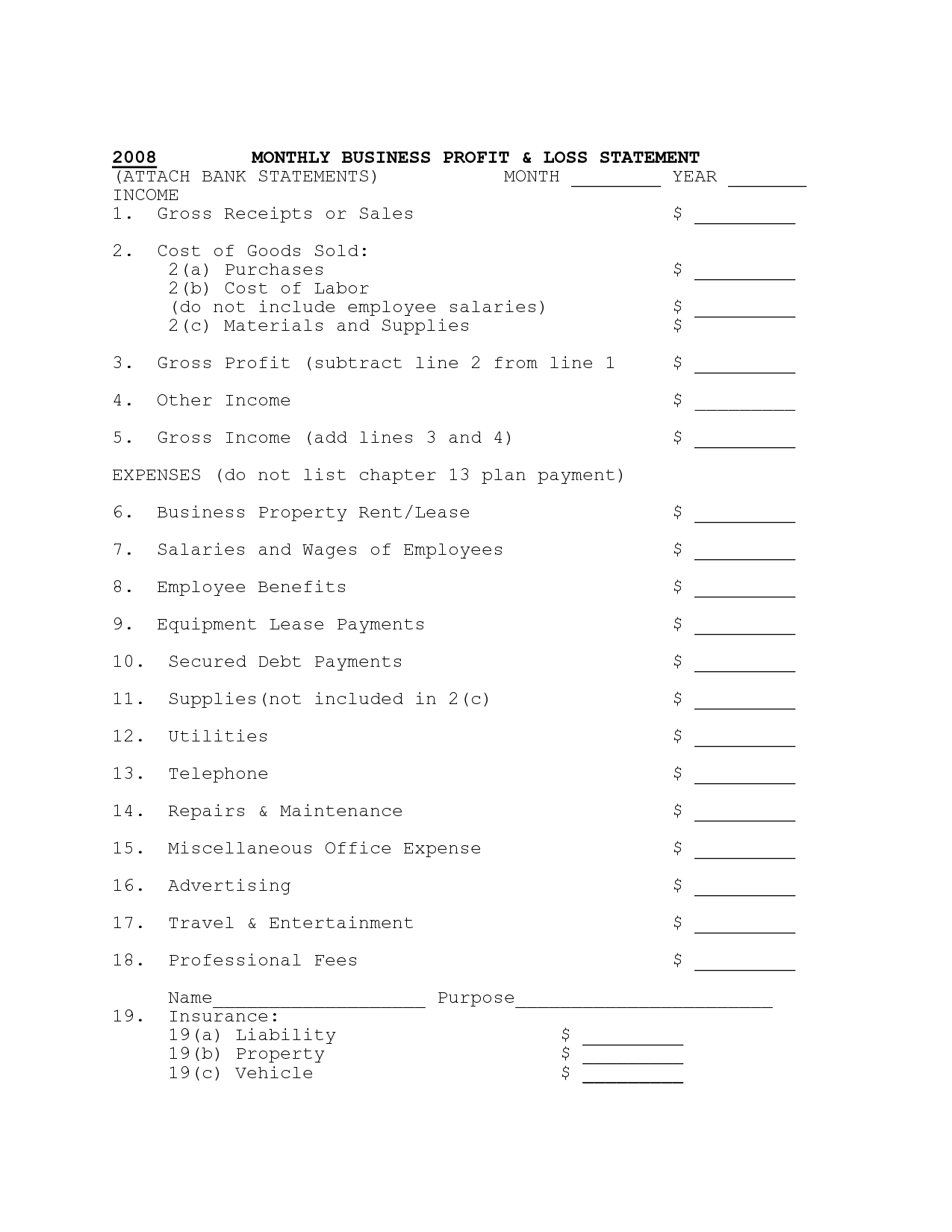 11 Best Images Of Monthly Profit And Loss Worksheet Printable Profit 