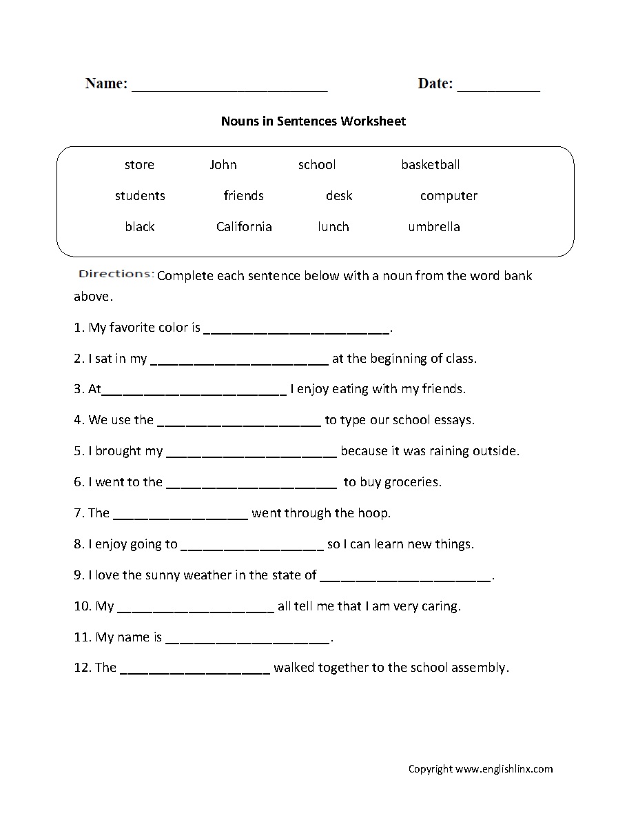 16 Best Images Of Nouns Kindergarten Worksheets Sentences Free Noun 