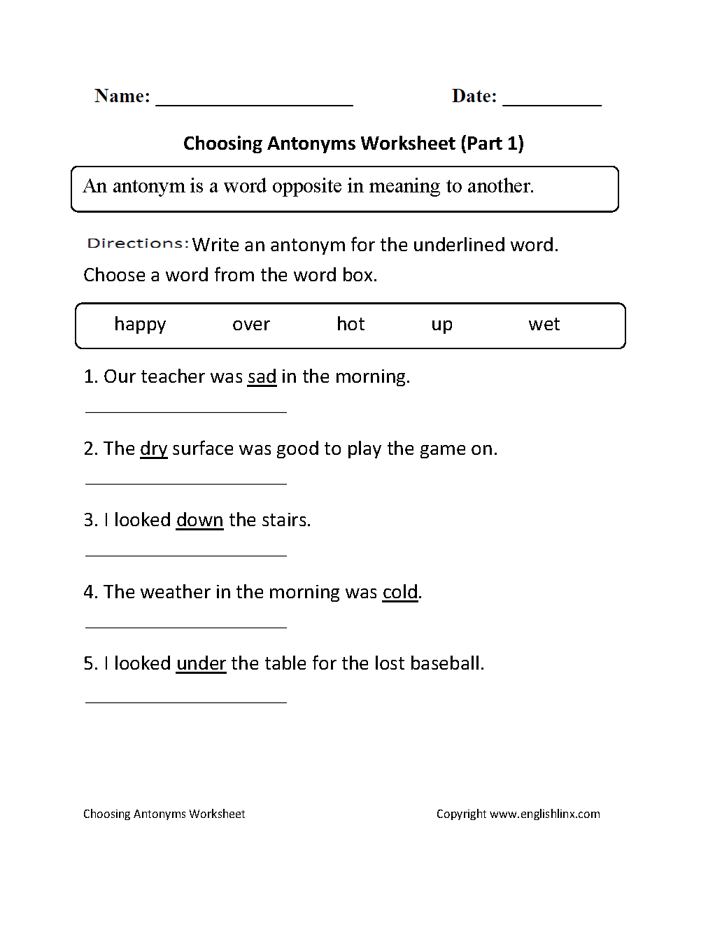 17 Best Images of Synonyms Antonyms Worksheet For Kindergarten