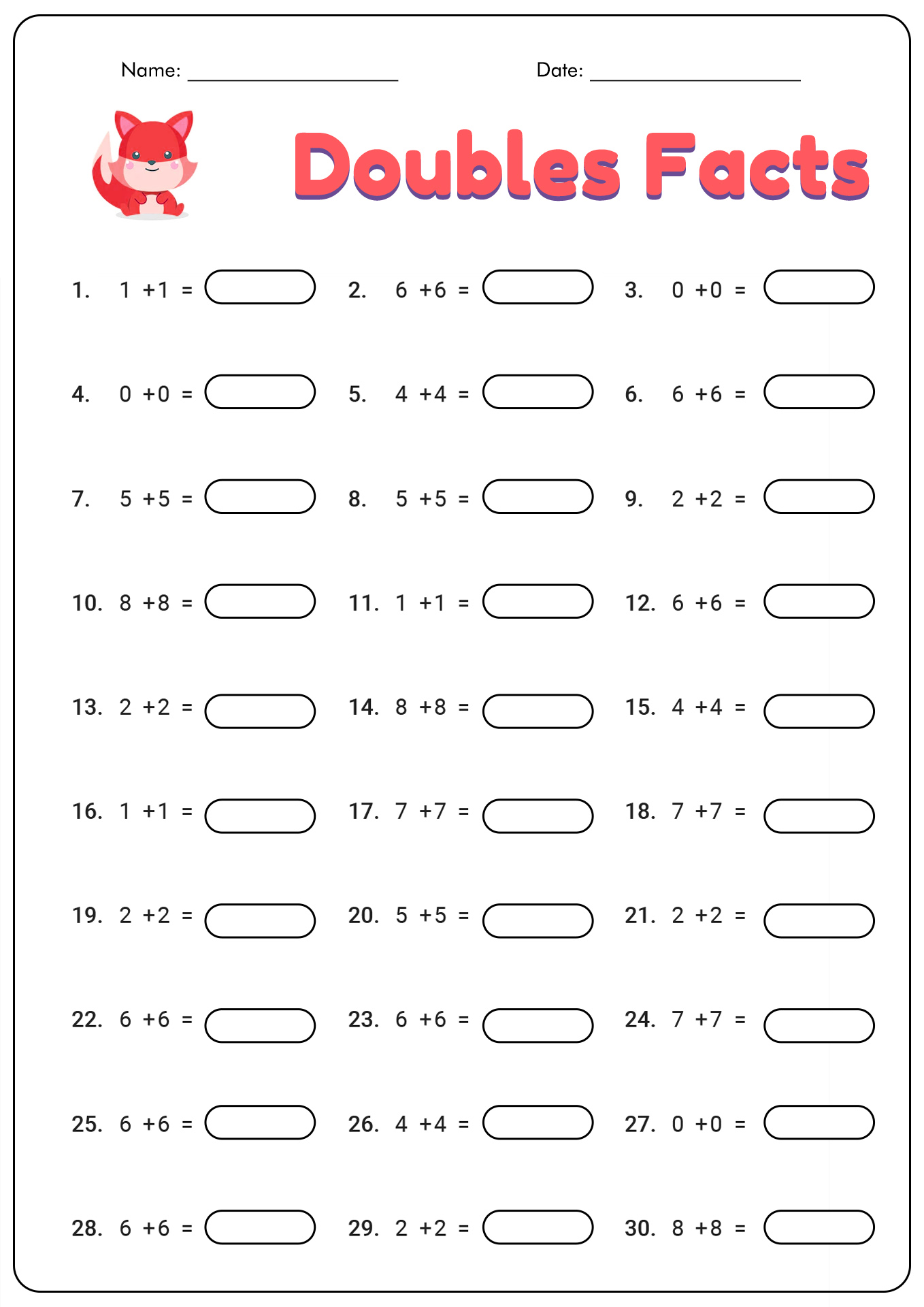 19 Best Images Of Doubles Fact Practice Worksheet Doubles Plus One Worksheet Printable
