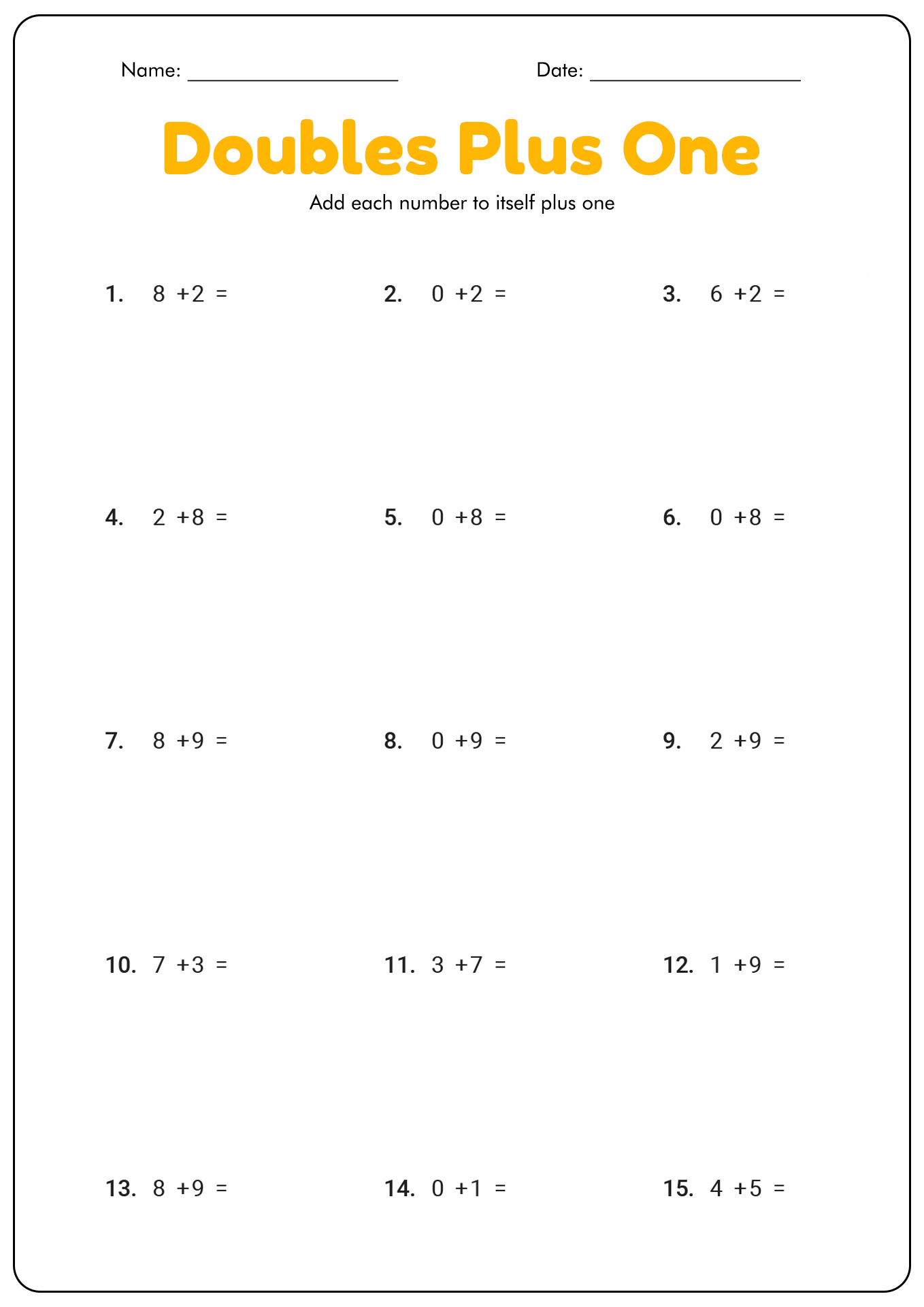 Doubles Plus Or Minus One Worksheets